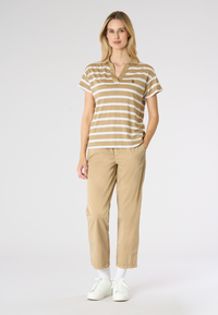 Polo shirt da donna cropped fit a righe in lino Premium Quality