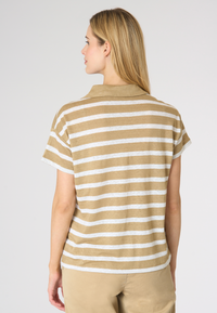 Polo shirt da donna cropped fit a righe in lino Premium Quality