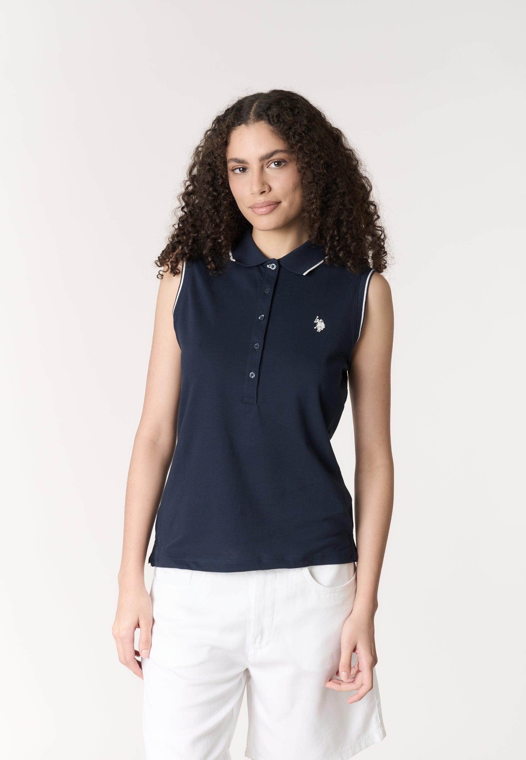 Polo shirt da donna senza maniche in cotone micropiquet