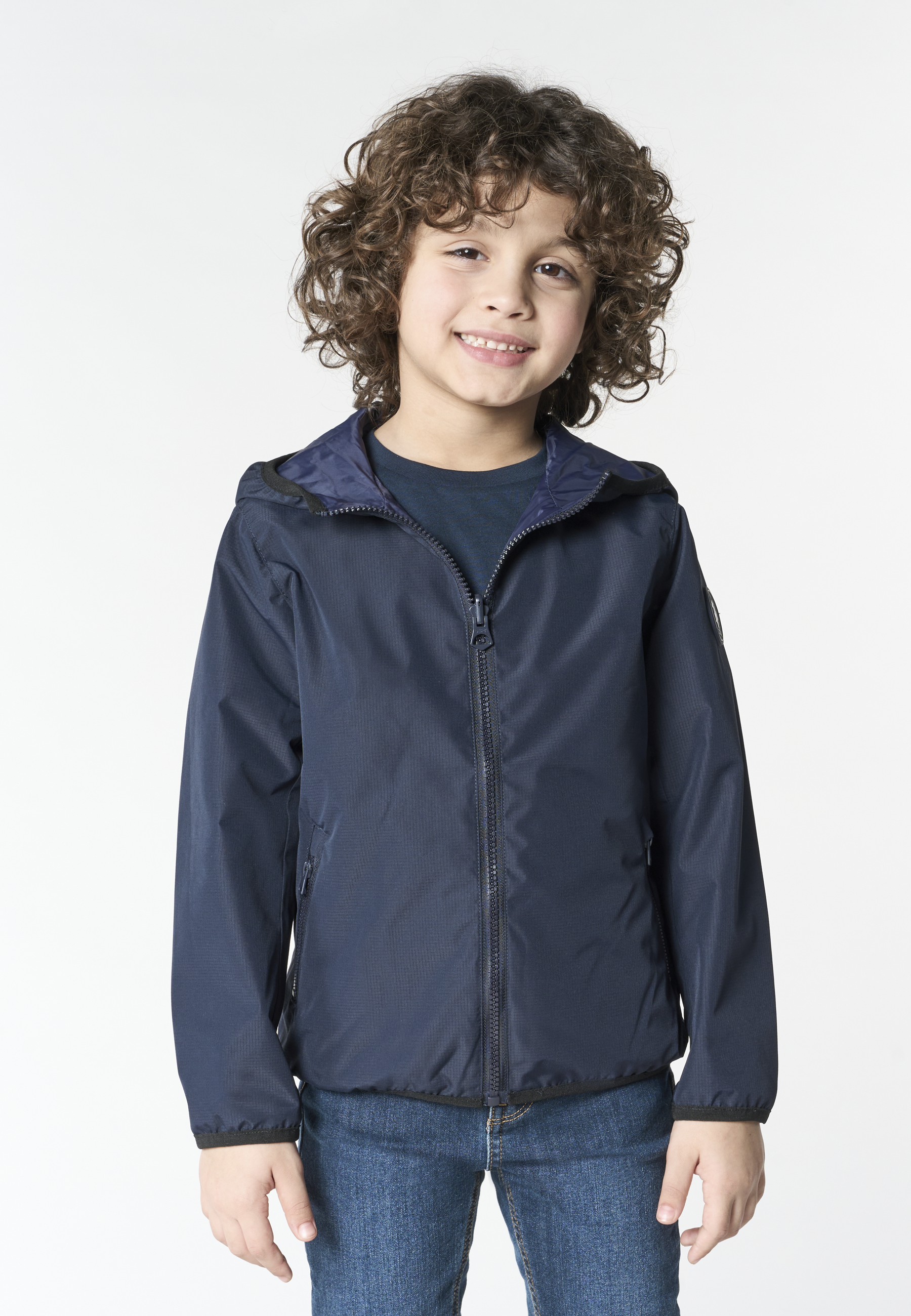 Giacca reversibile da bambino in tessuto ripstop riciclato con cappuccio