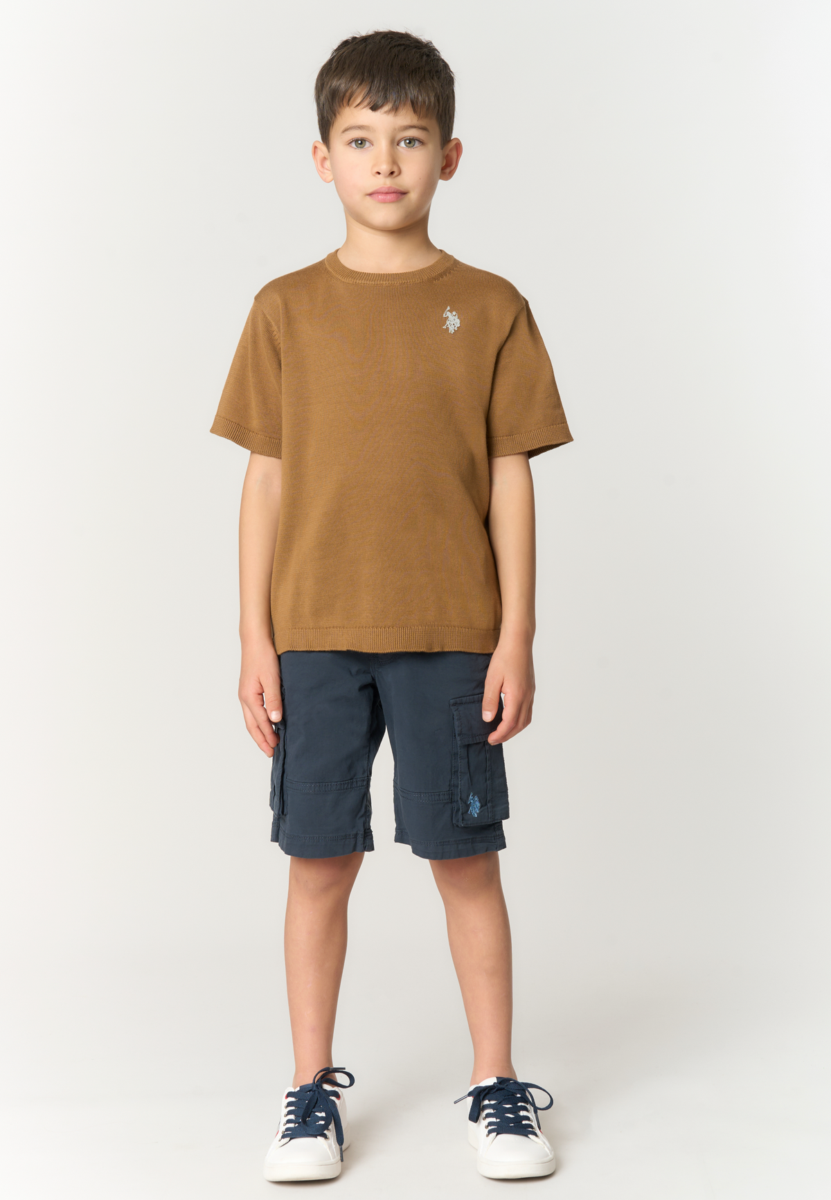 Pantalone corto cargo in cotone da bambino con elastico in vita