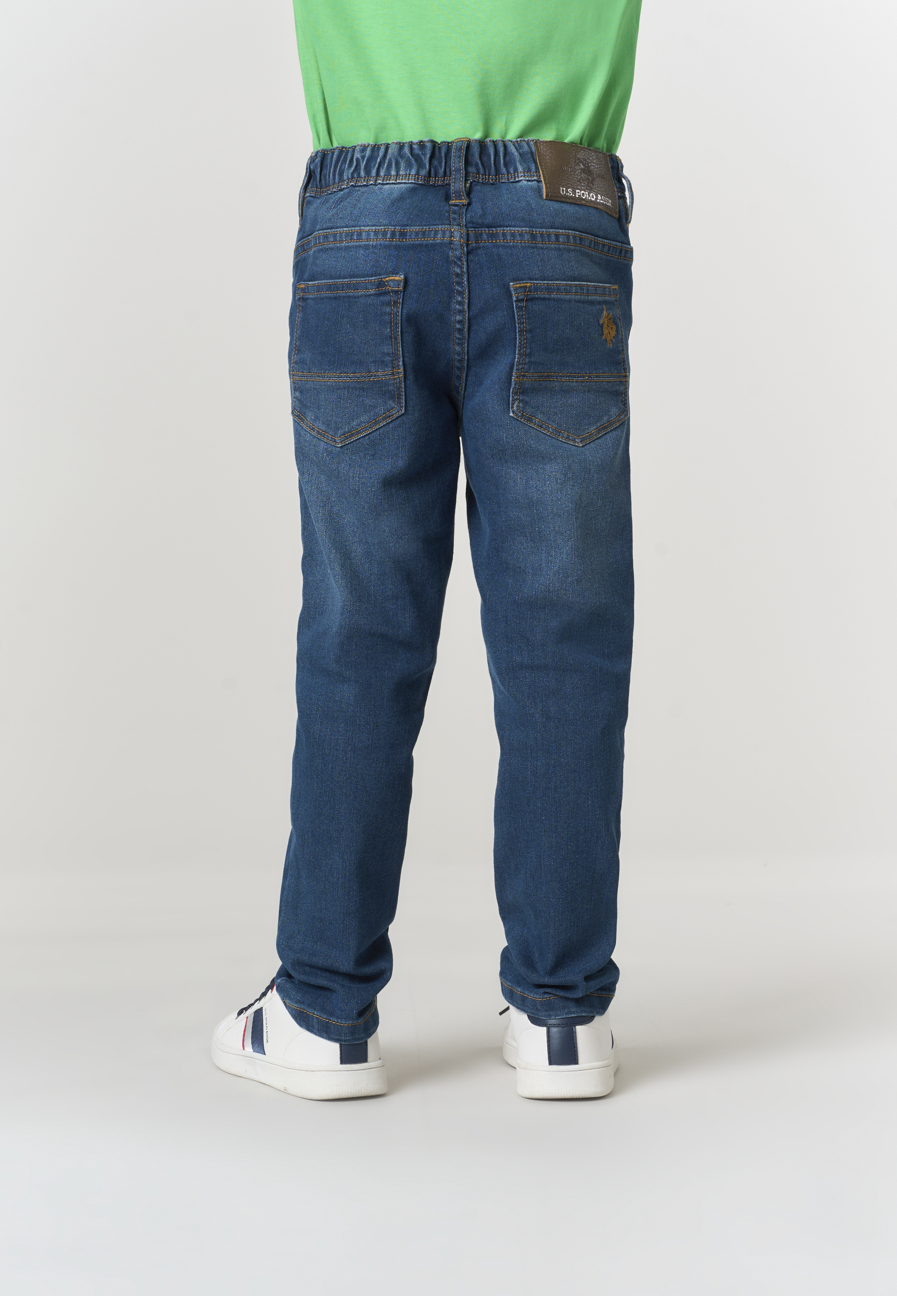 Pantalone denim slim fit da bambino con vita elasticizzata