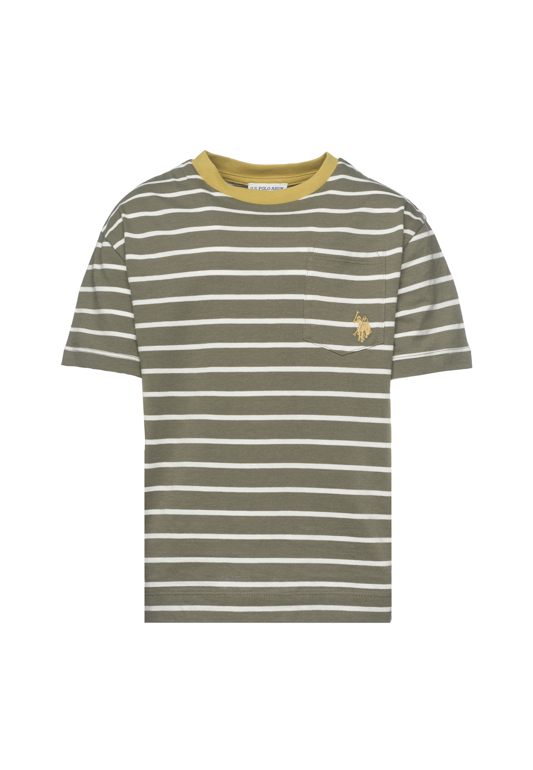 T-shirt a righe da bambino con taschino e logo