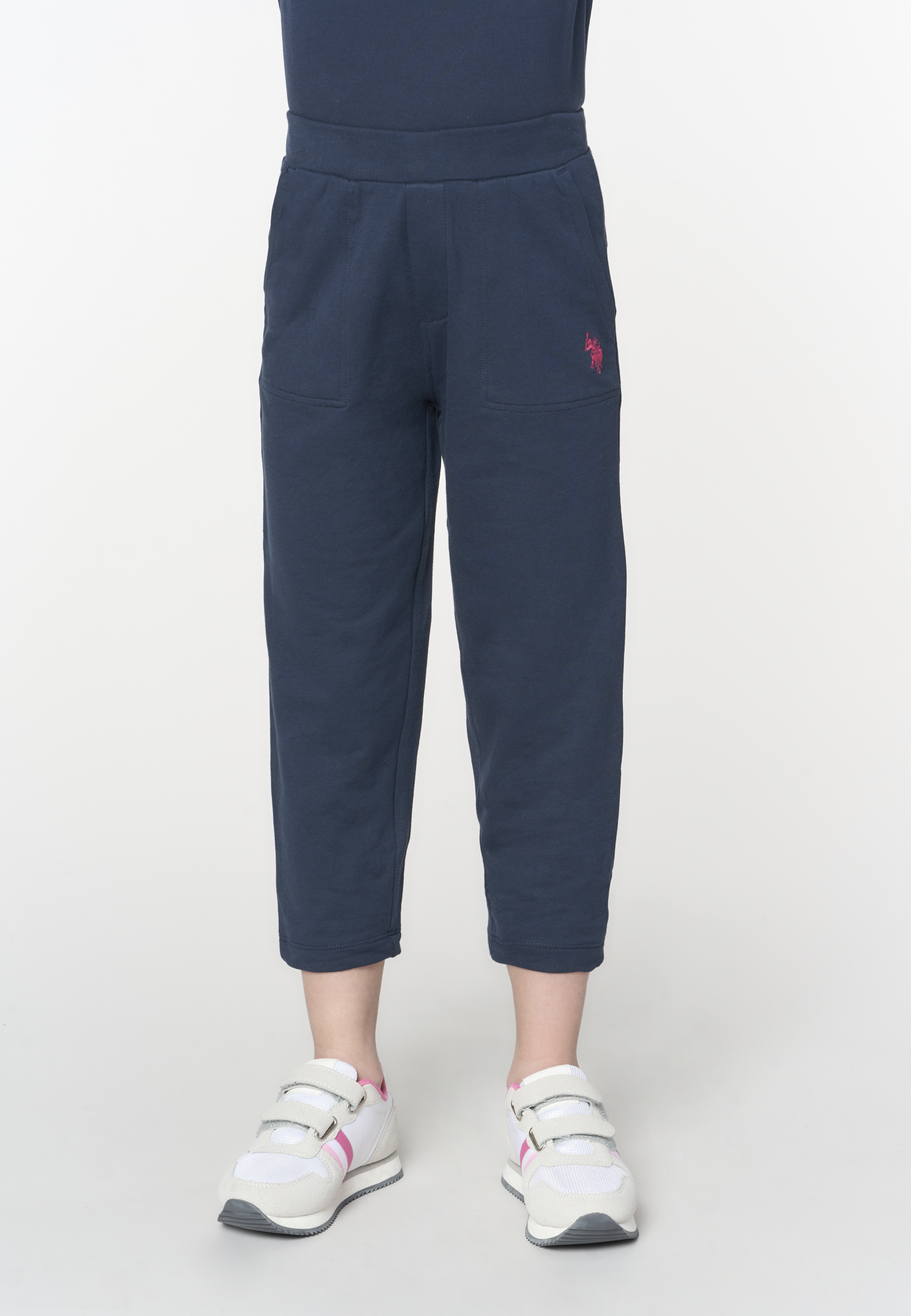 Pantalone sportivo da bambina in cotone stretch con vita elasticizzata