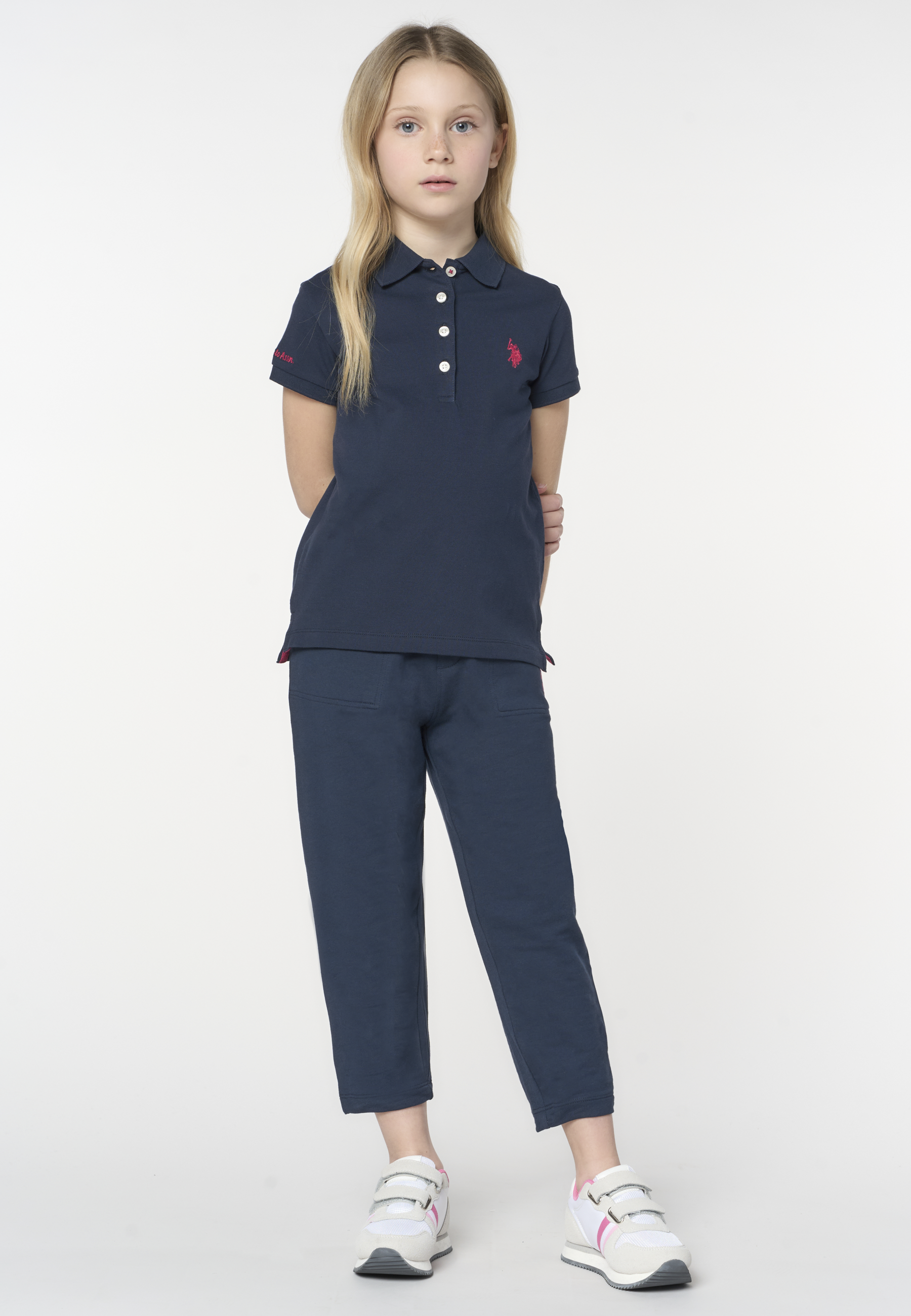 Pantalone sportivo da bambina in cotone stretch con vita elasticizzata