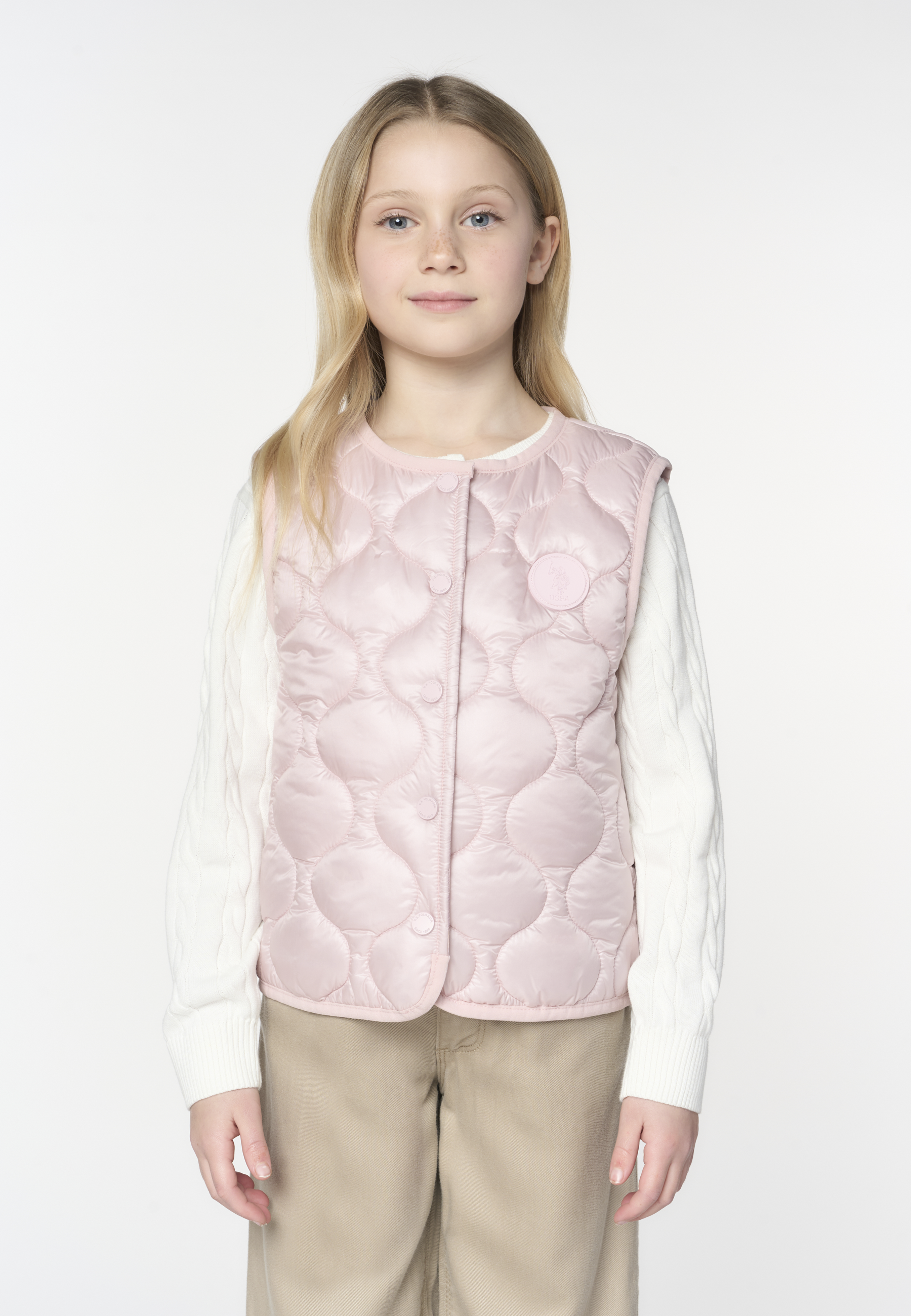 Gilet da bambina in nylon riciclato con trapuntatura