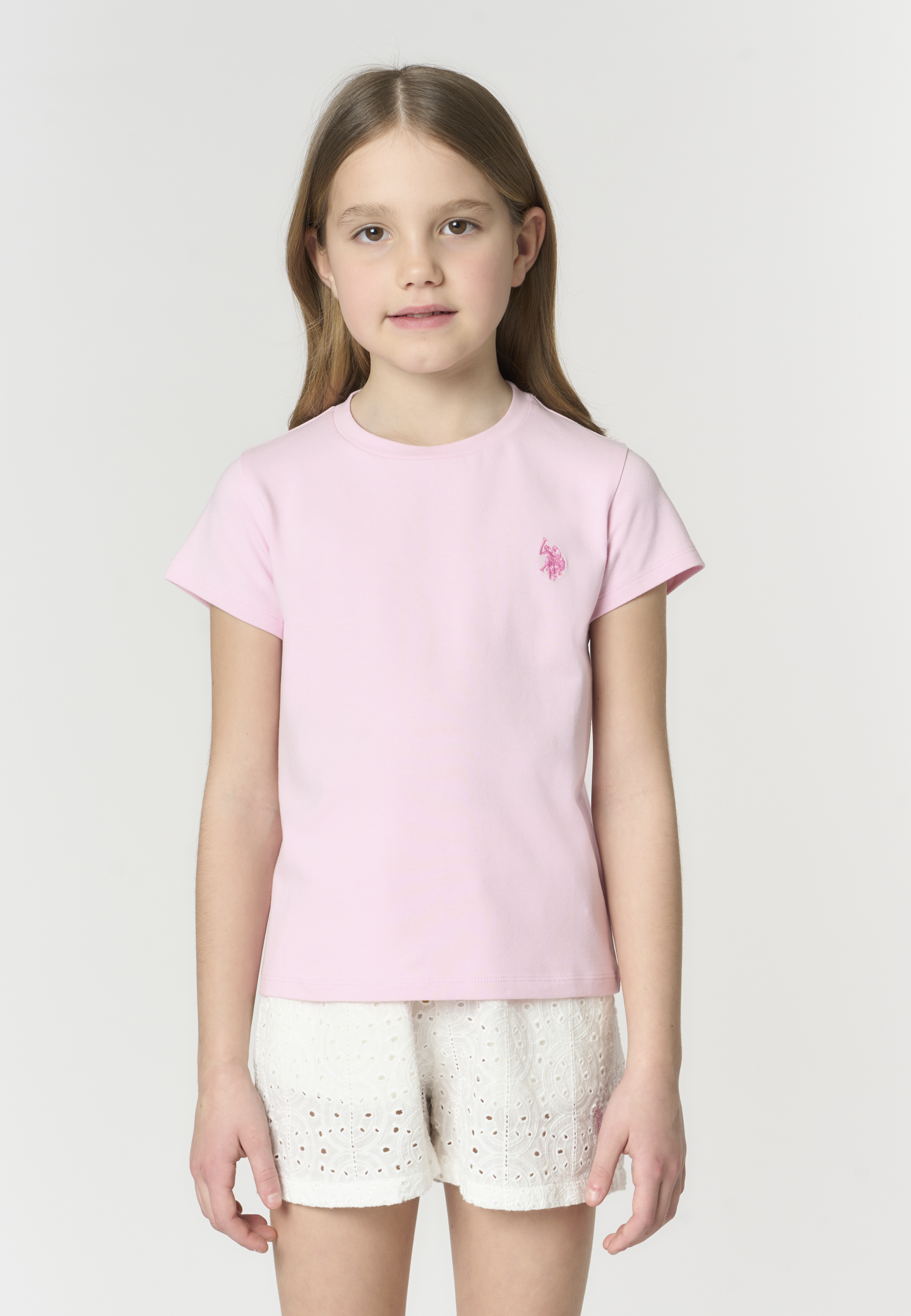 T-shirt a maniche corte da bambina con logo ricamato