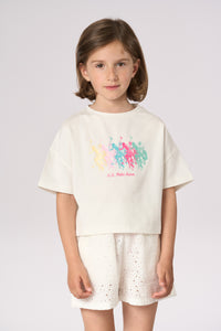 T-shirt da bambina crop fit con stampa Double Horsemen colorata