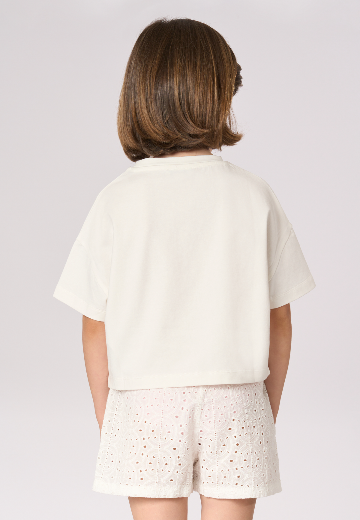 T-shirt da bambina crop fit con stampa Double Horsemen colorata