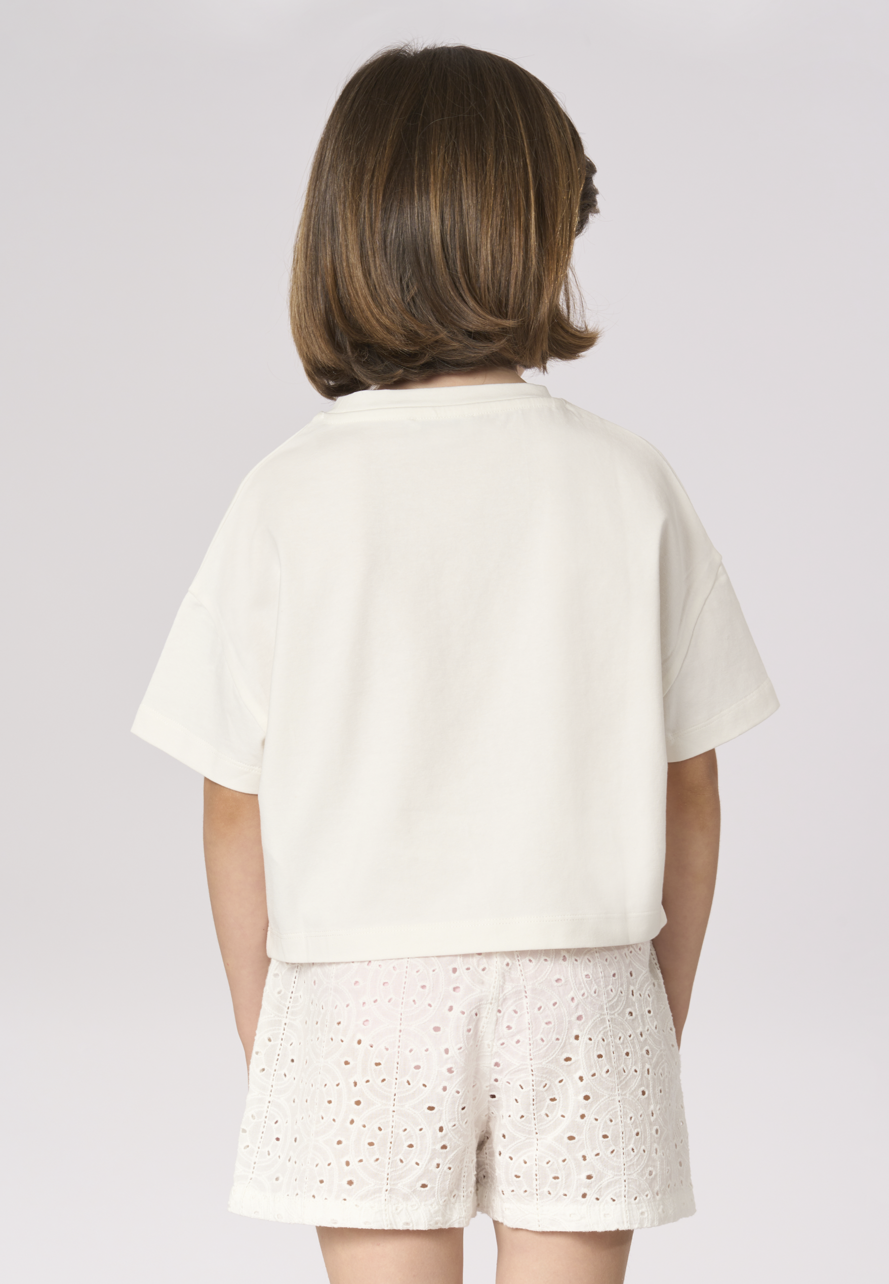 T-shirt da bambina crop fit con stampa Double Horsemen colorata