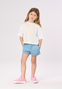 Short da bambina in denim twill con risvolto