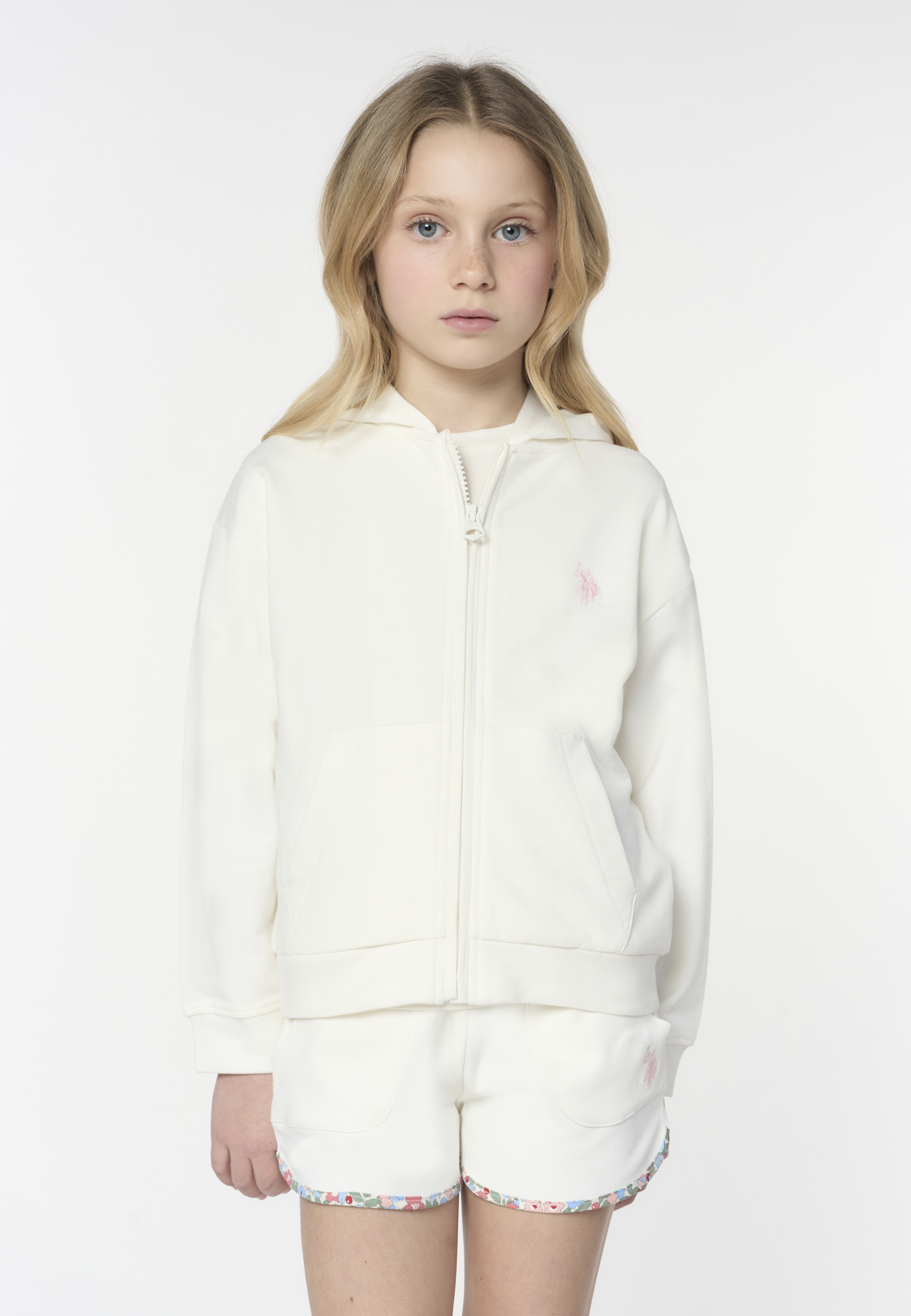 Felpa in cotone da bambina con cappuccio e chiusura zip