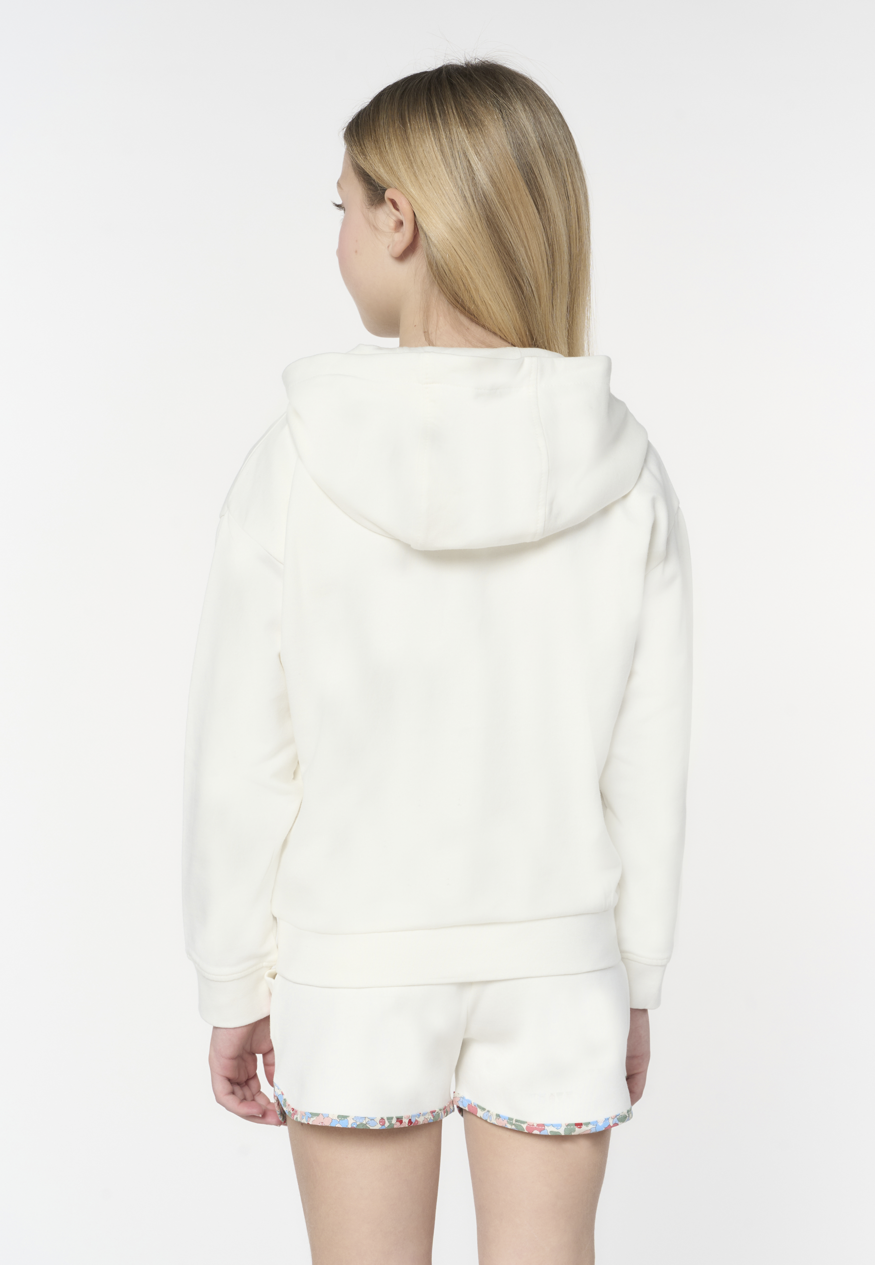 Felpa in cotone da bambina con cappuccio e chiusura zip
