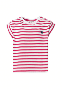 T-shirt a righe in cotone stretch con ricamo Double Horsemen