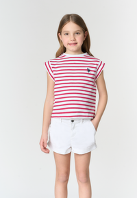 T-shirt a righe in cotone stretch con ricamo Double Horsemen