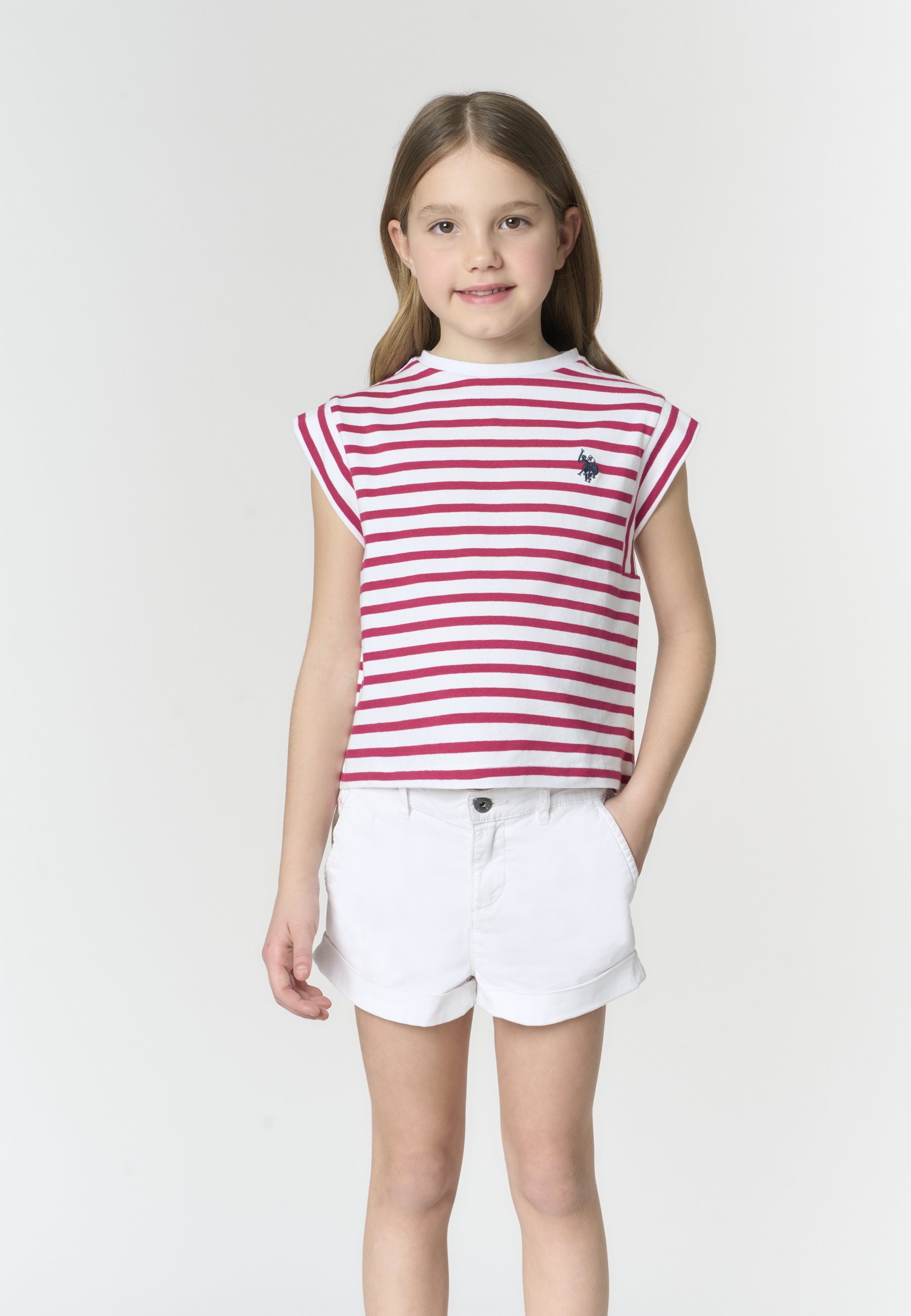 T-shirt a righe in cotone stretch con ricamo Double Horsemen