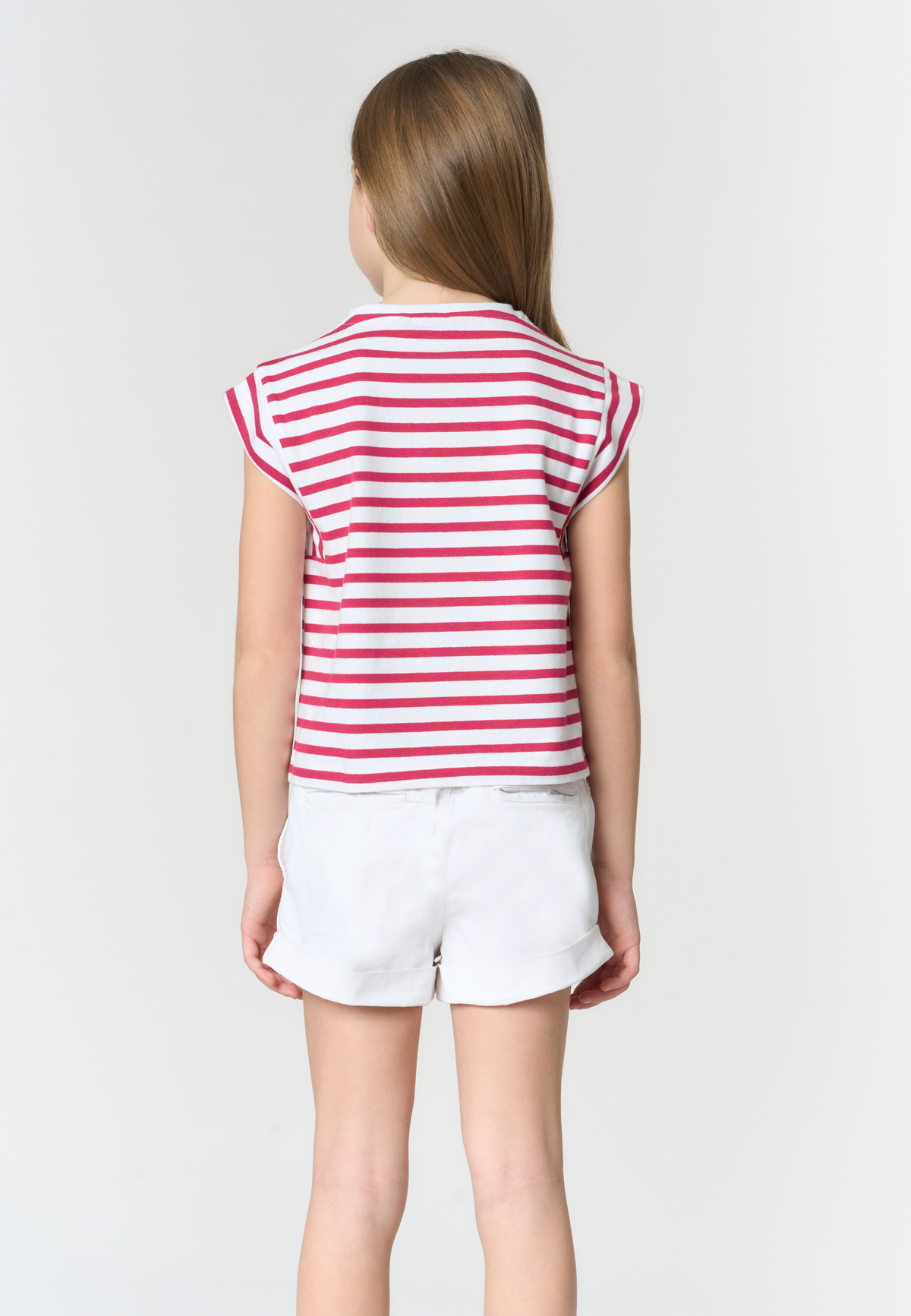 T-shirt a righe in cotone stretch con ricamo Double Horsemen