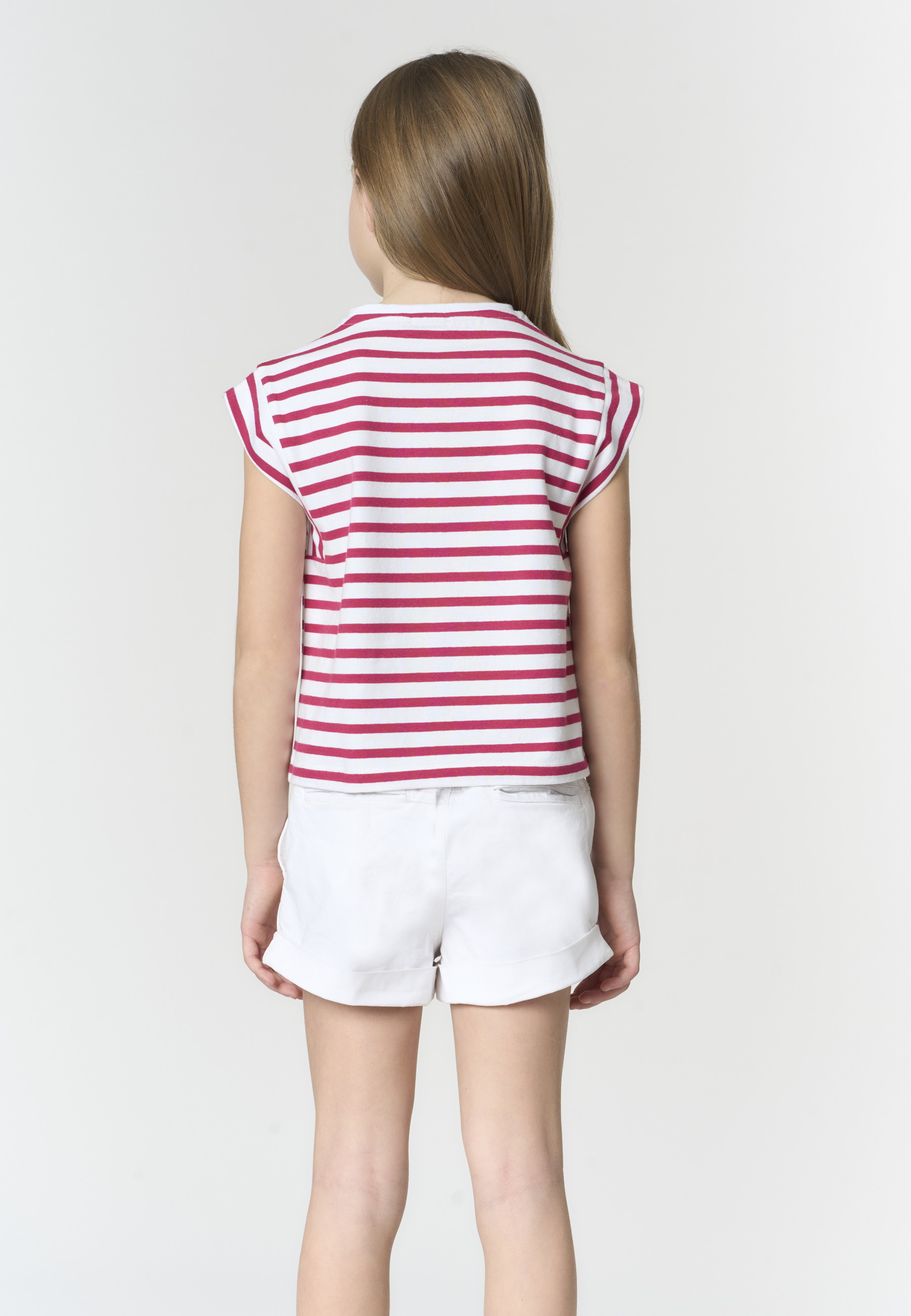 T-shirt a righe in cotone stretch con ricamo Double Horsemen
