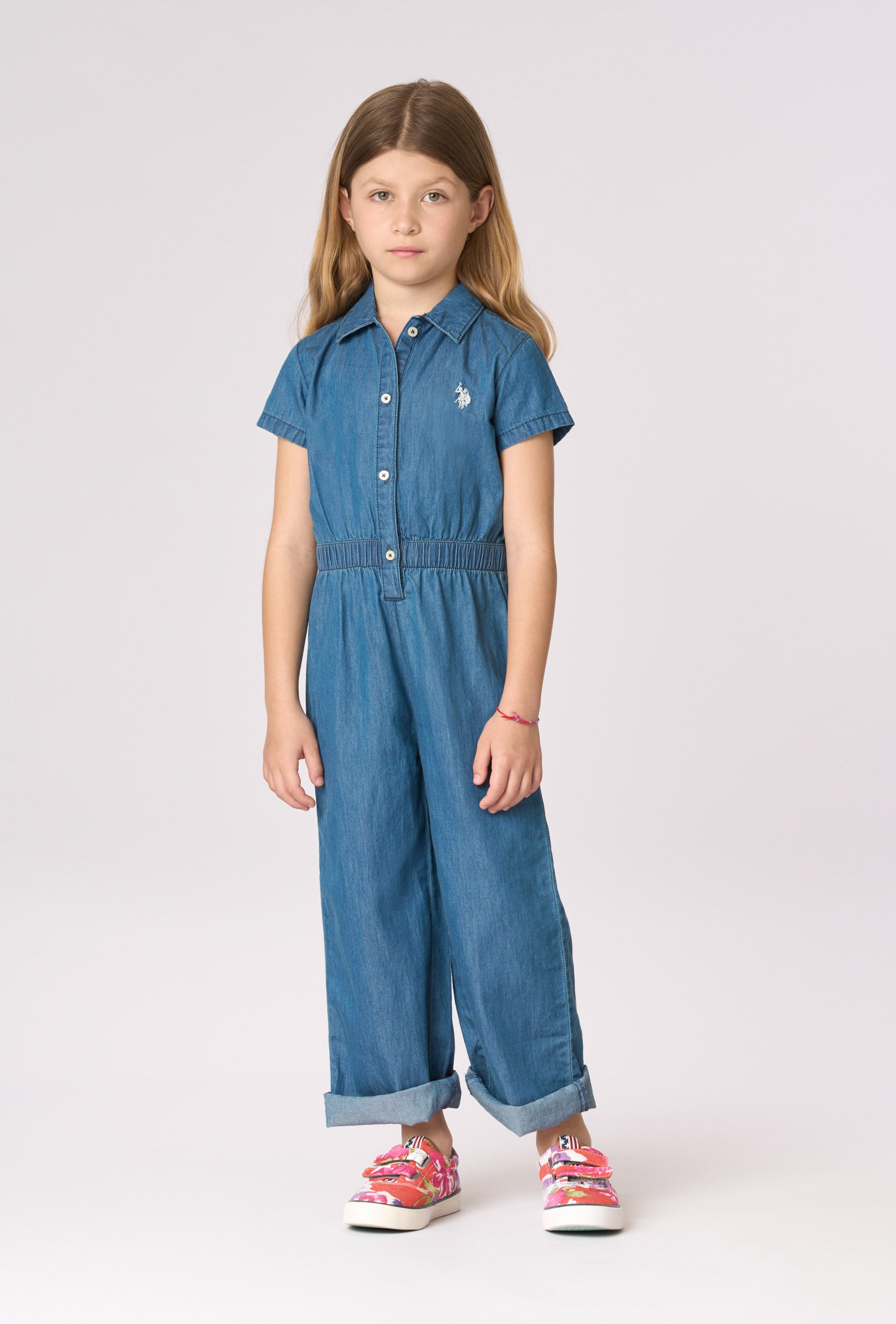 Tuta in denim twill con logo ricamato