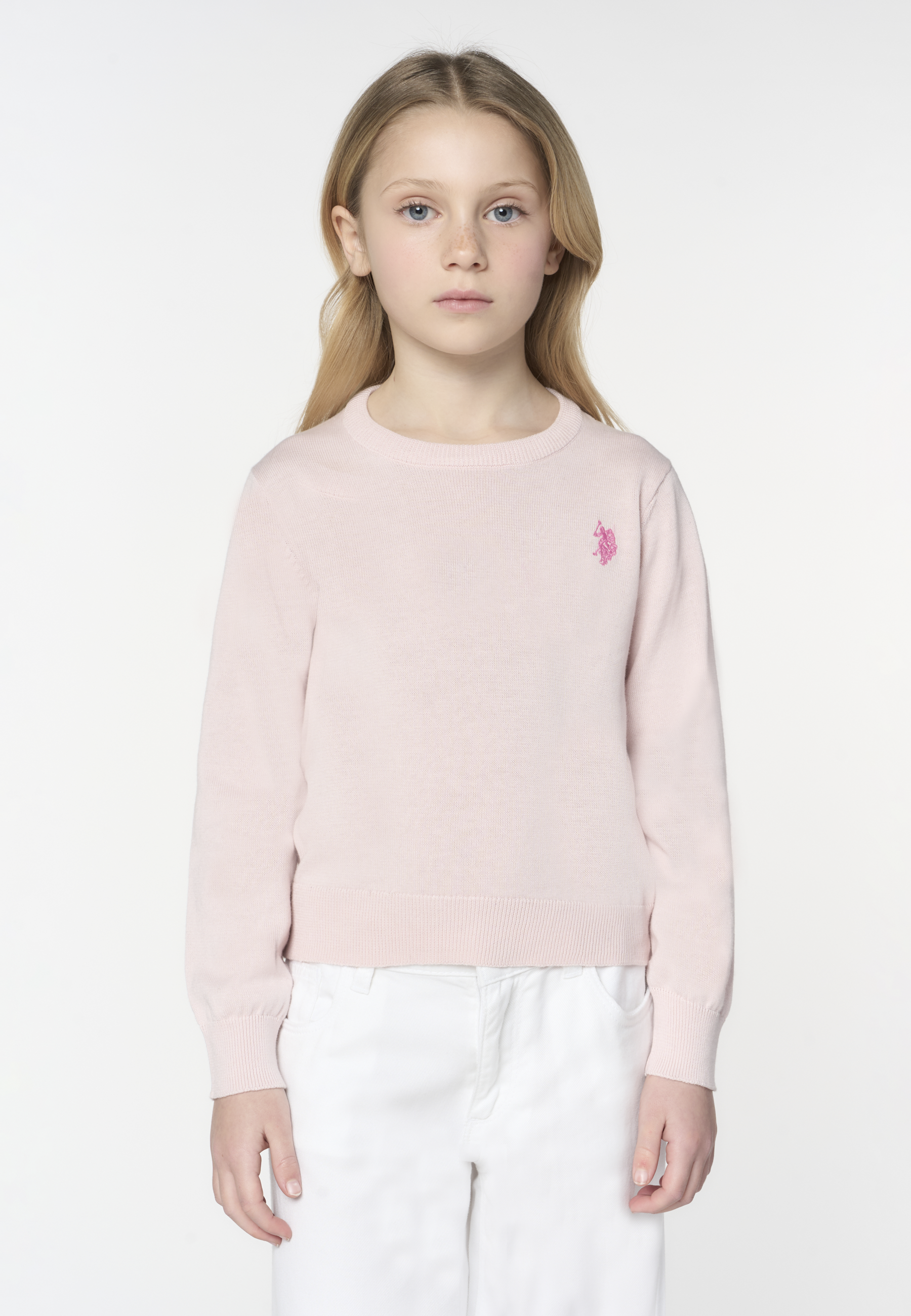 Maglia girocollo da bambina in cotone con logo