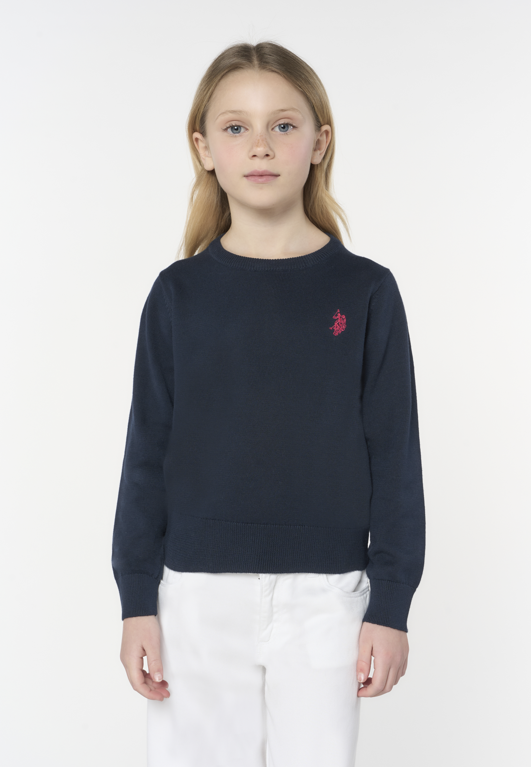 Maglia girocollo da bambina in cotone con logo