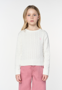 Maglia girocollo da bambina in cotone con lavorazione a treccia
