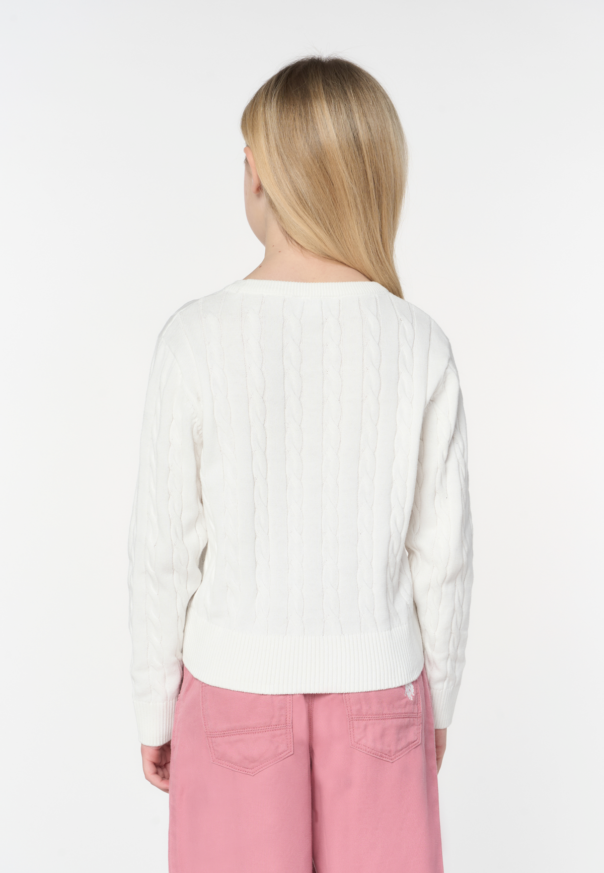 Maglia girocollo da bambina in cotone con lavorazione a treccia