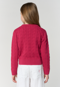 Maglia girocollo da bambina in cotone con lavorazione a treccia