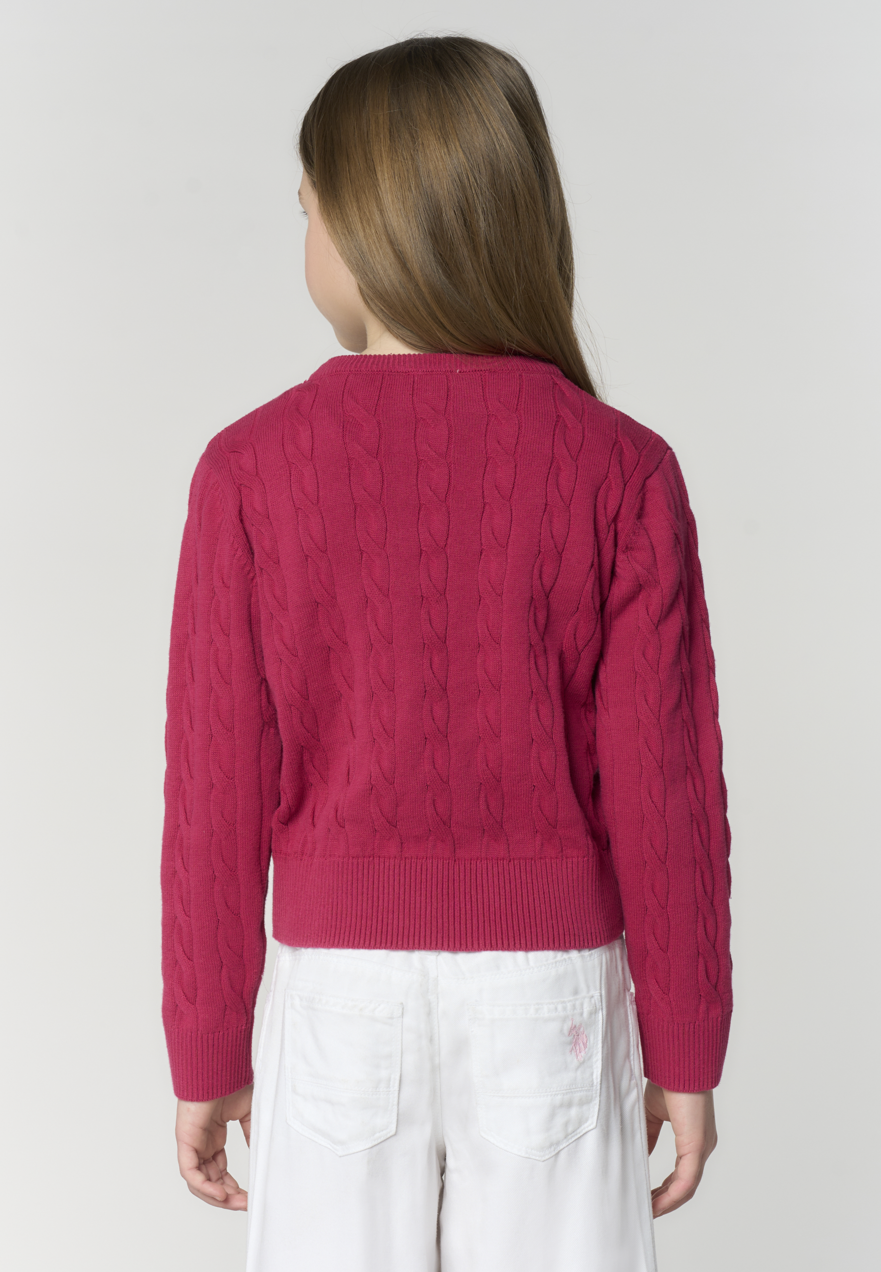 Maglia girocollo da bambina in cotone con lavorazione a treccia