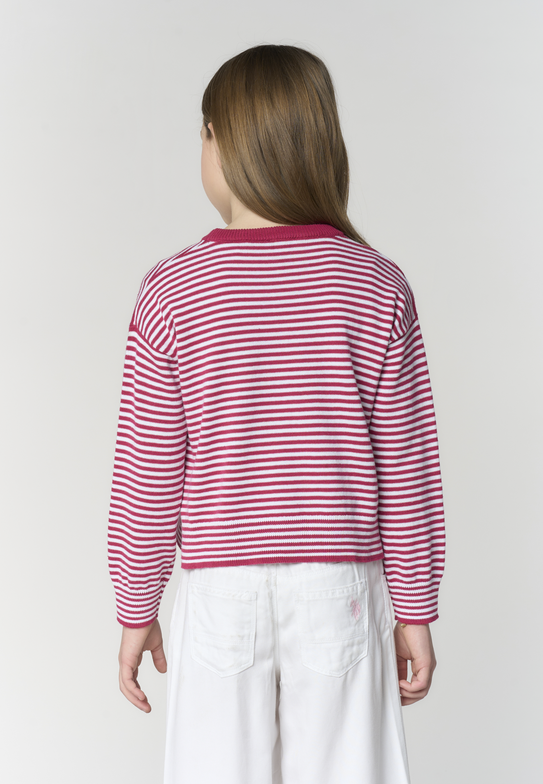Maglia da bambina in cotone a righe con vestibilità crop