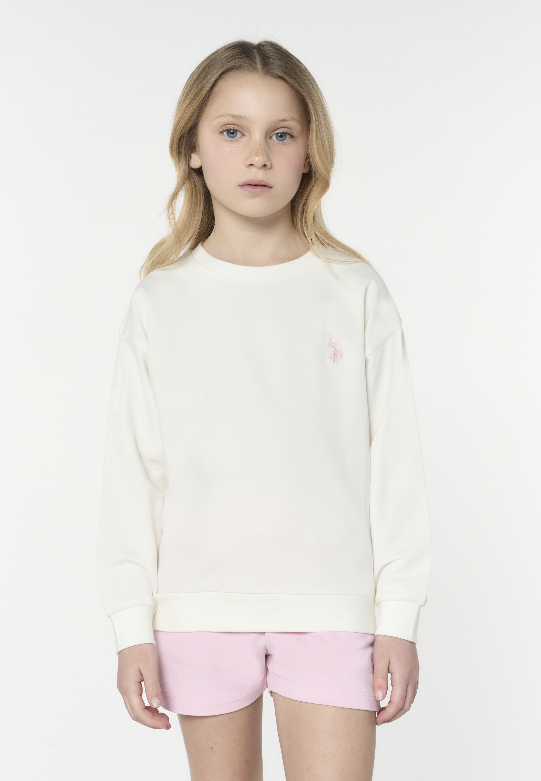 Felpa girocollo da bambina con logo ricamato