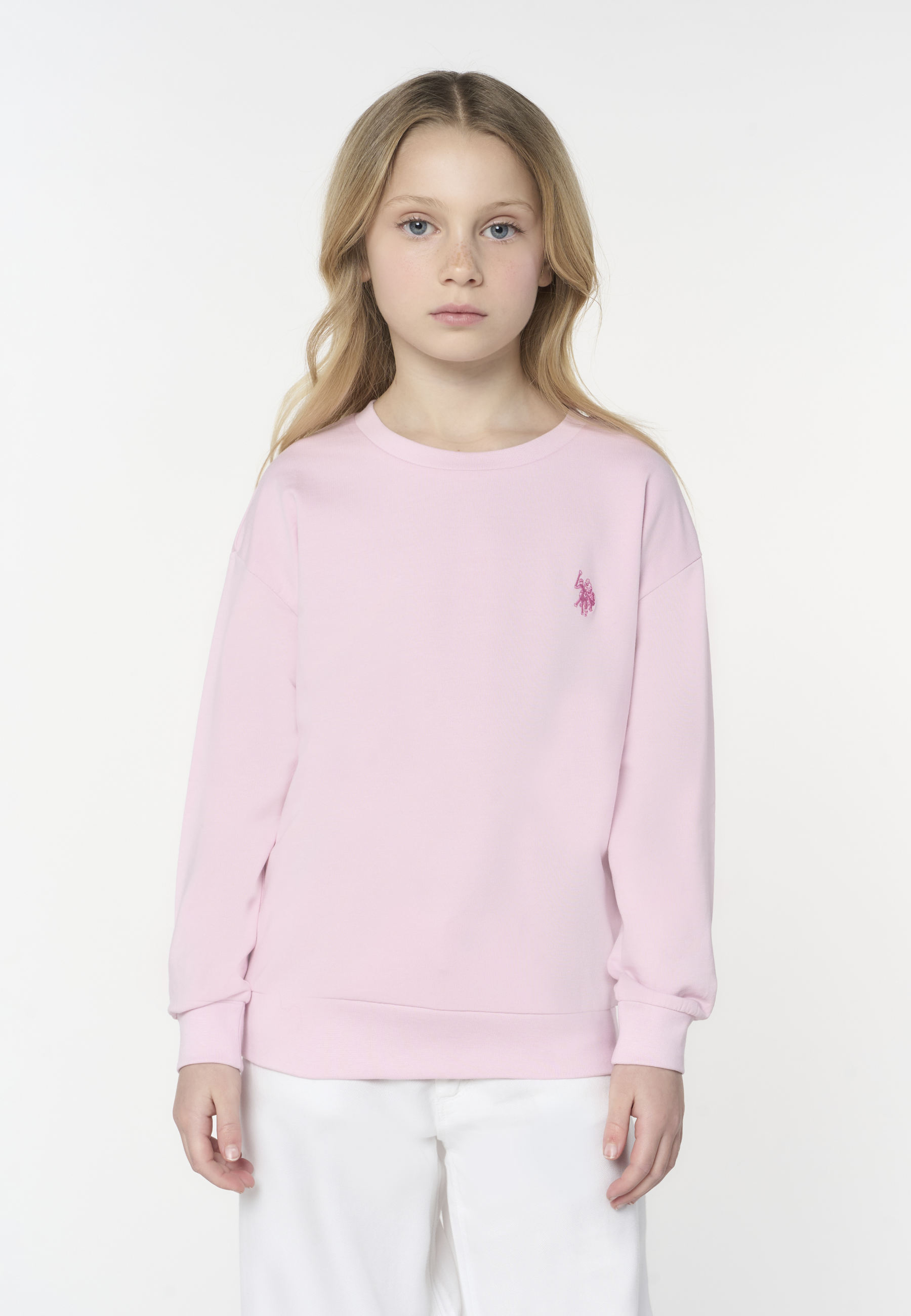 Felpa girocollo da bambina con logo ricamato