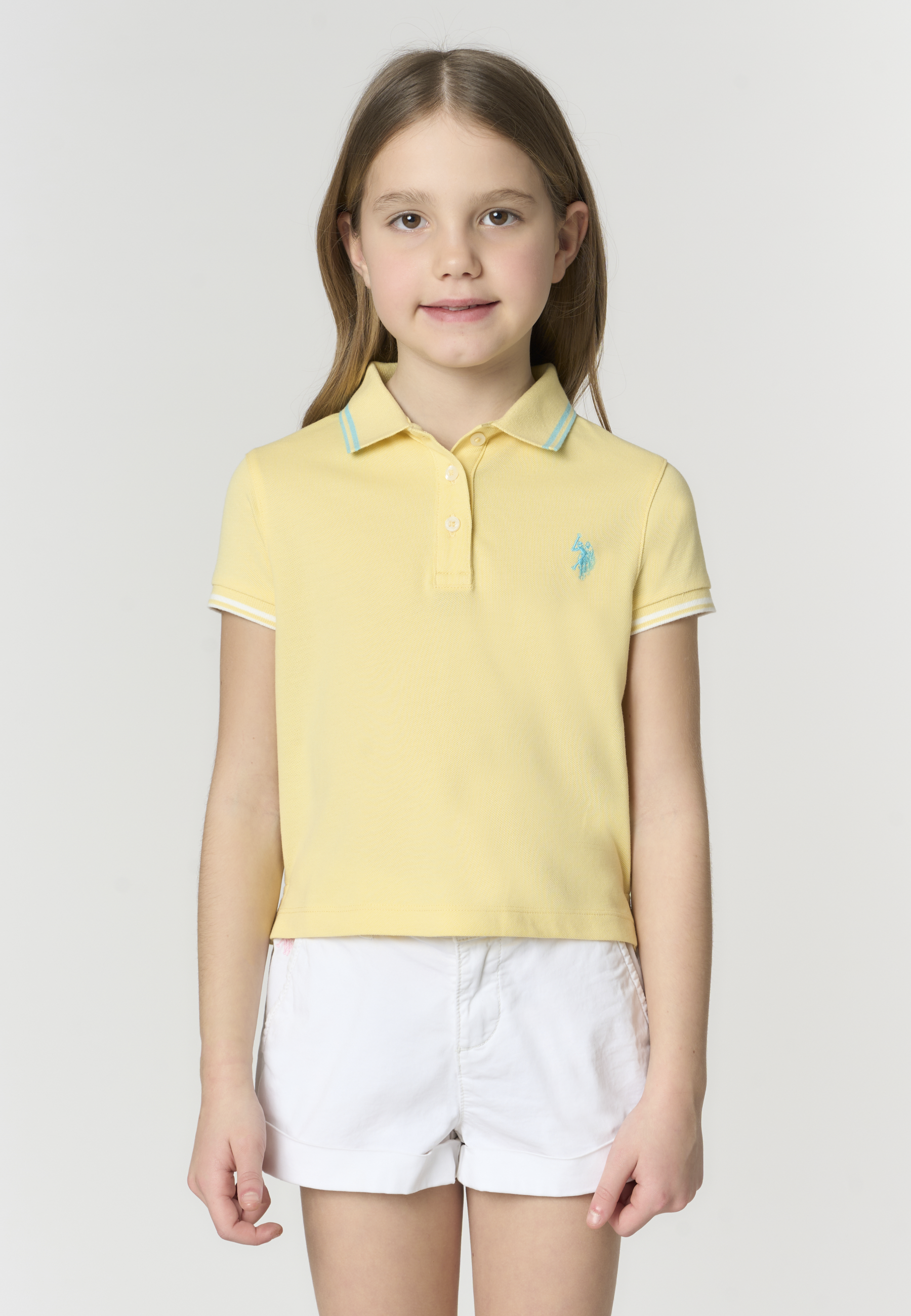 Polo shirt da bambina con logo ricamato e profili a contrasto