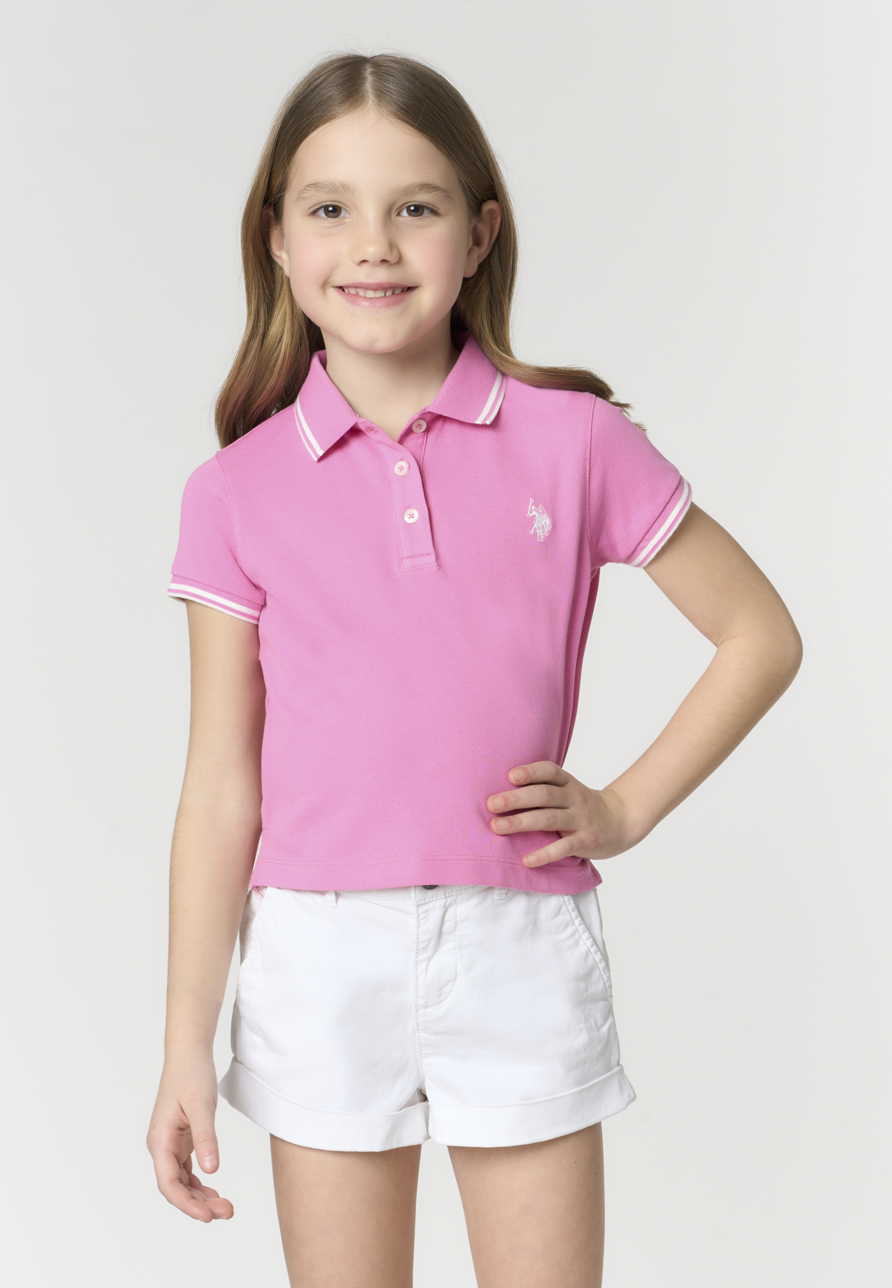 Polo shirt da bambina con logo ricamato e profili a contrasto