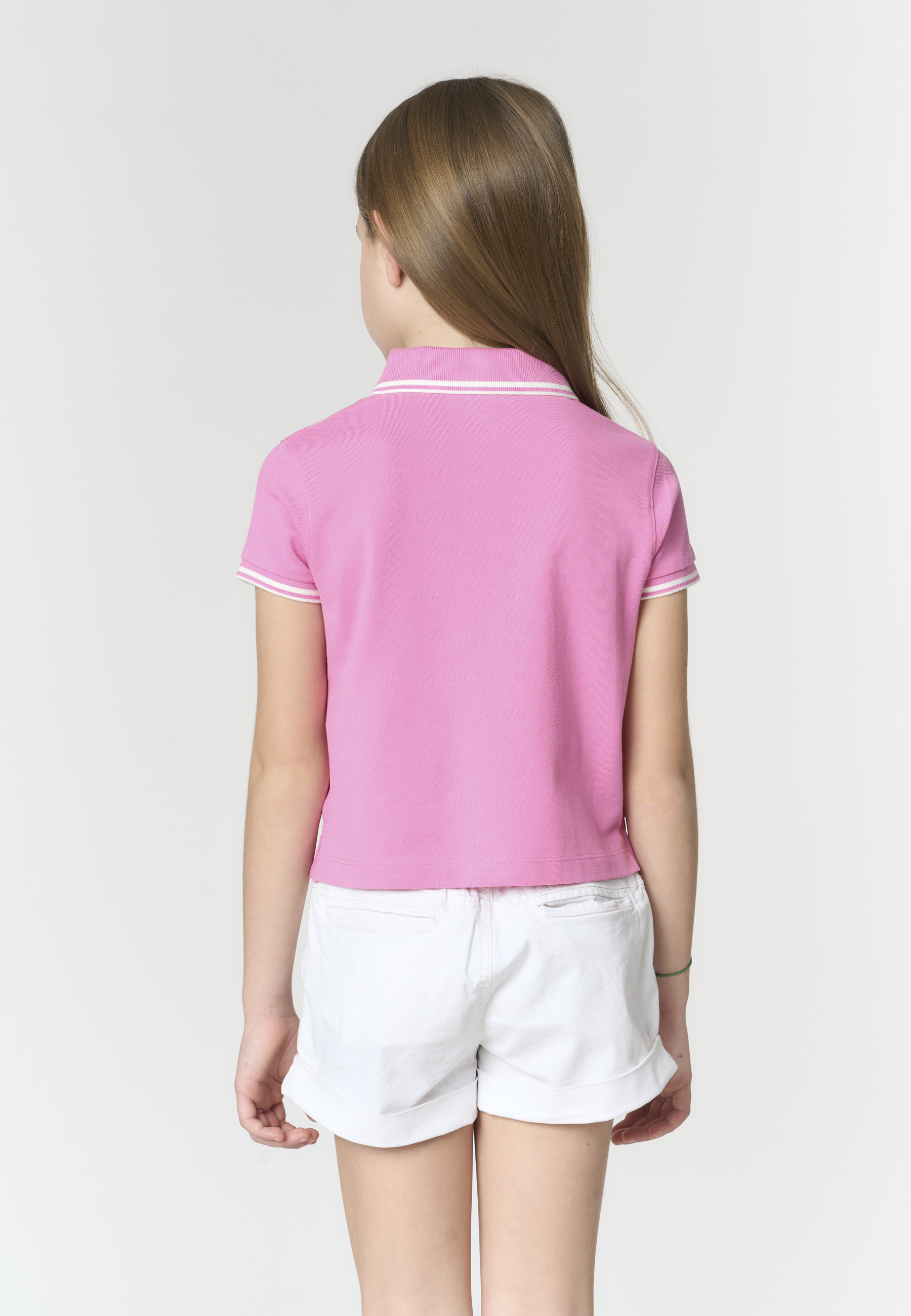 Polo shirt da bambina con logo ricamato e profili a contrasto