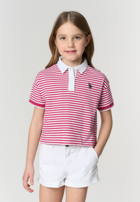 Polo shirt a righe da bambina con colletto a contrasto