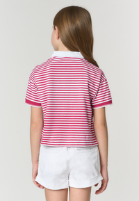 Polo shirt a righe da bambina con colletto a contrasto