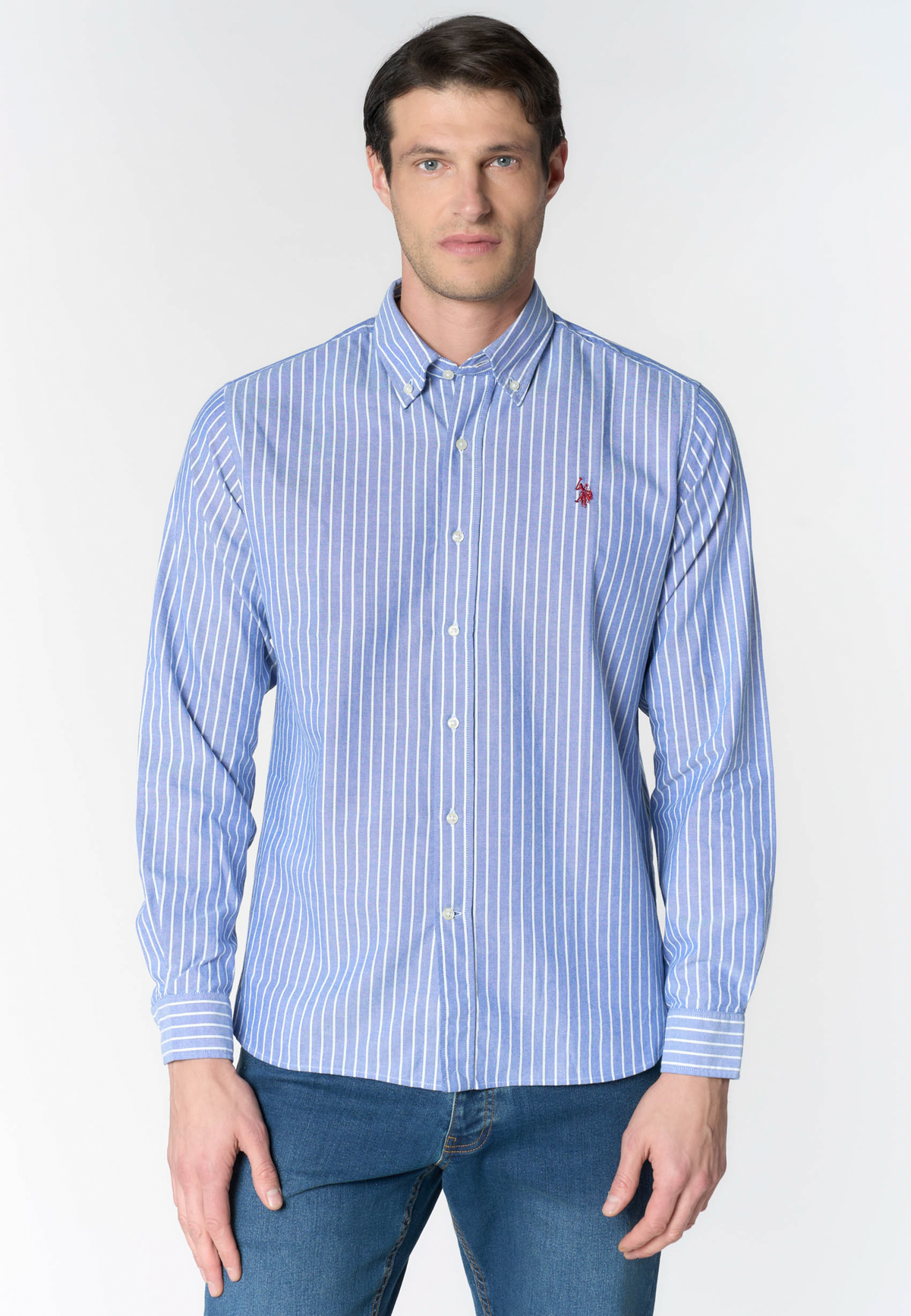 Camicia regular fit a righe in cotone popeline