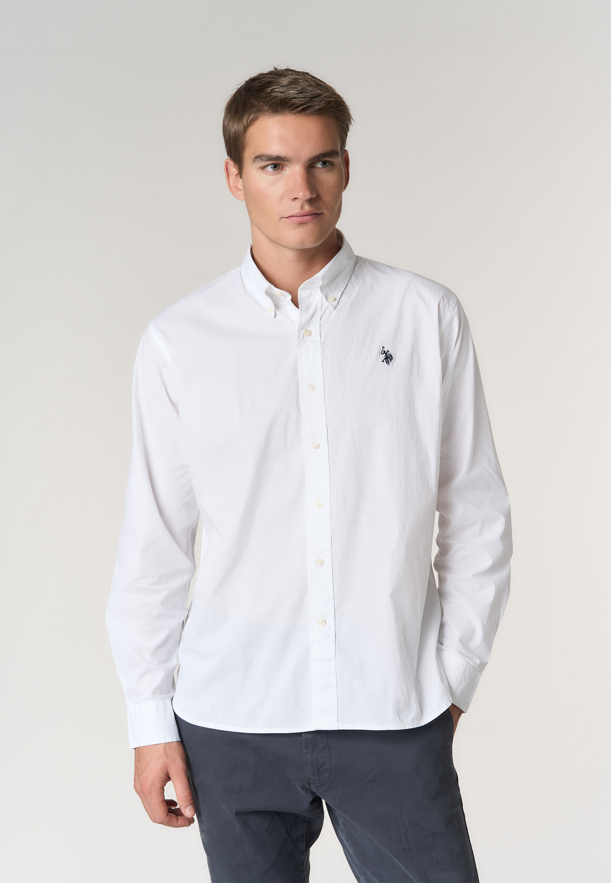 Camicia regular fit button-down in cotone stretch