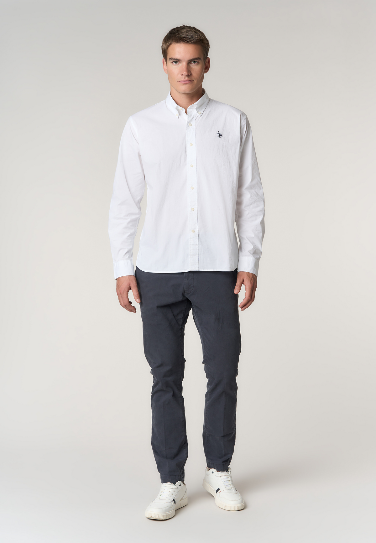 Camicia regular fit button-down in cotone stretch