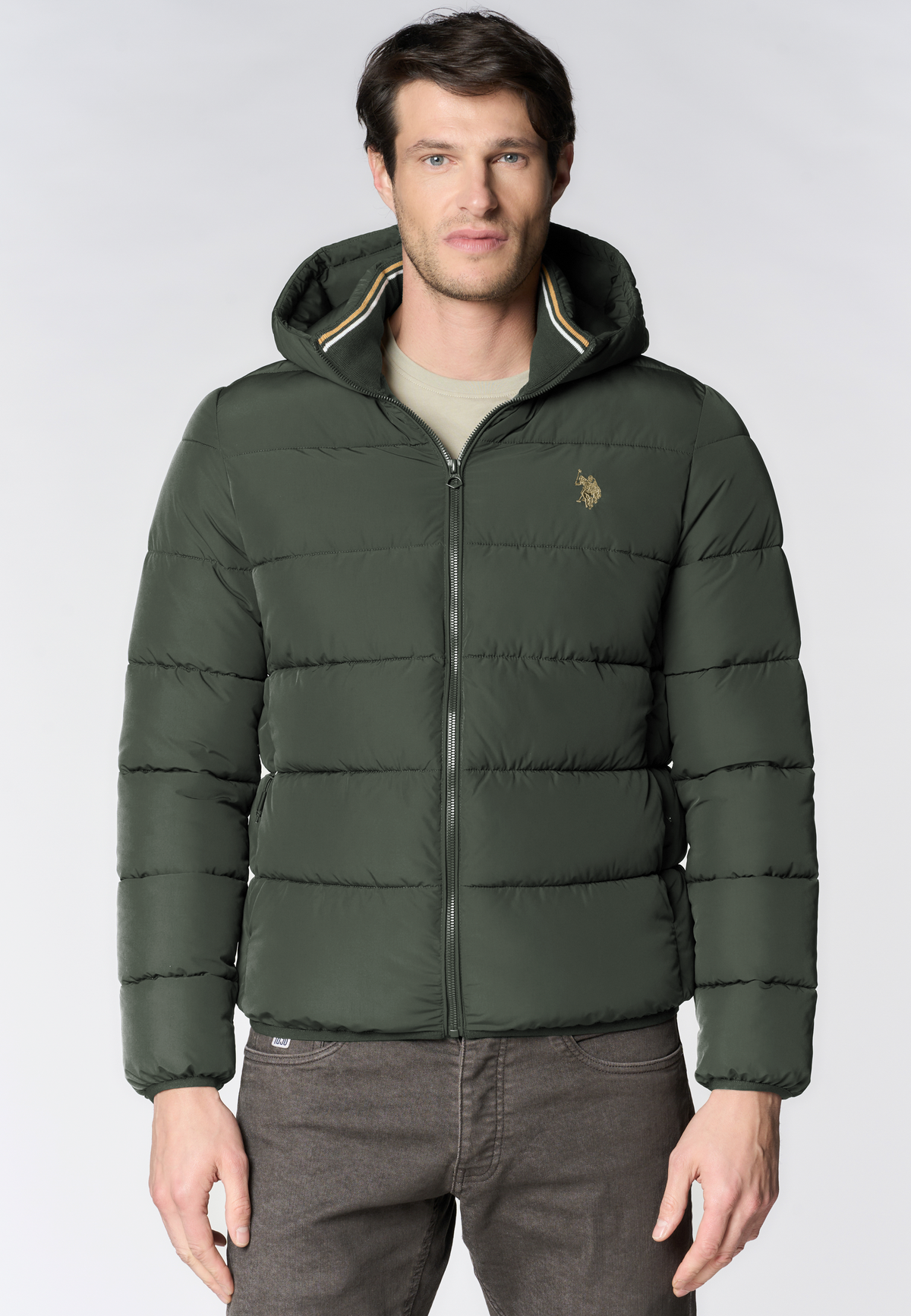 Piumino trapuntato con cappuccio e chiusura full zip