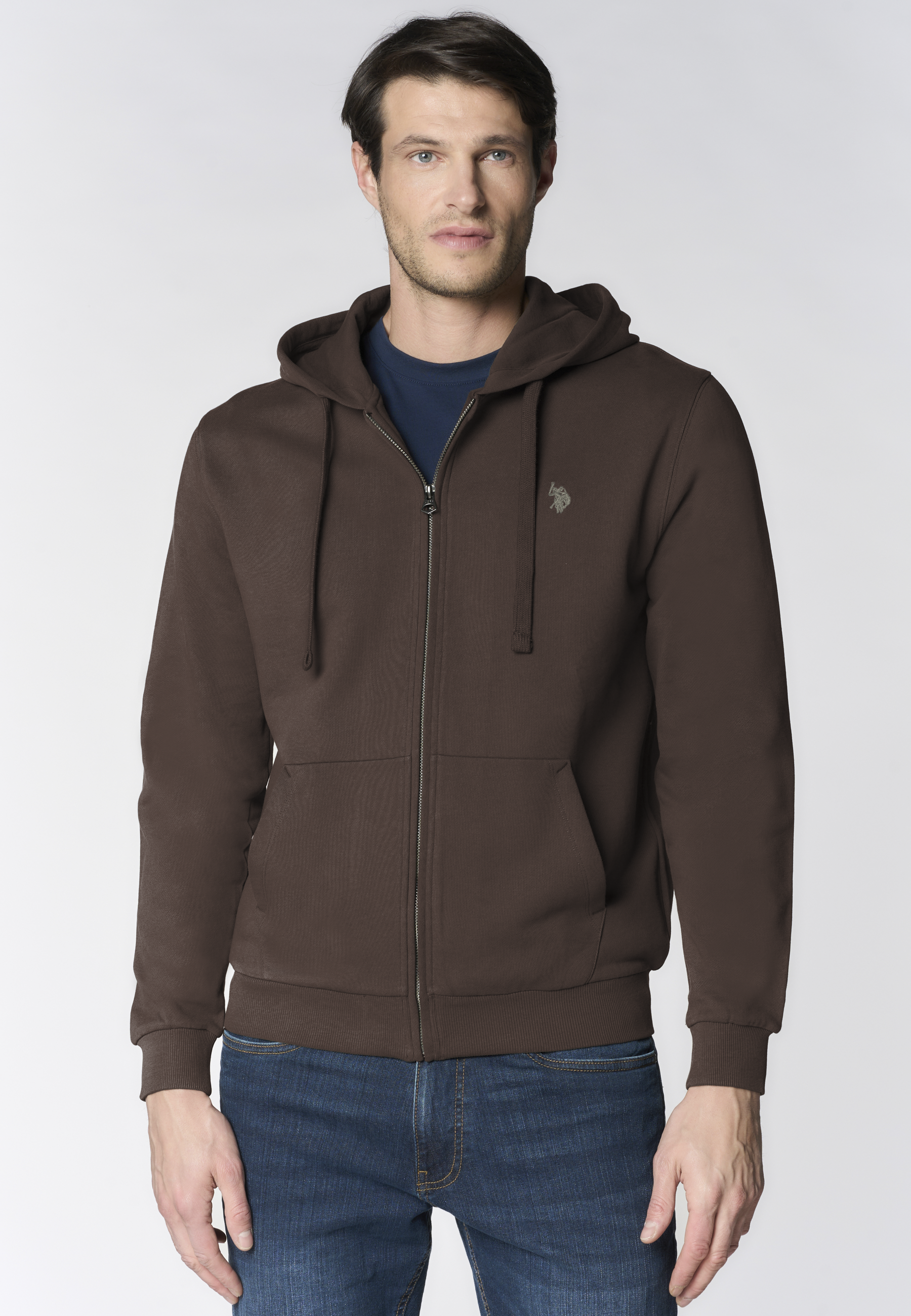 Felpa full zip con cappuccio in cotone