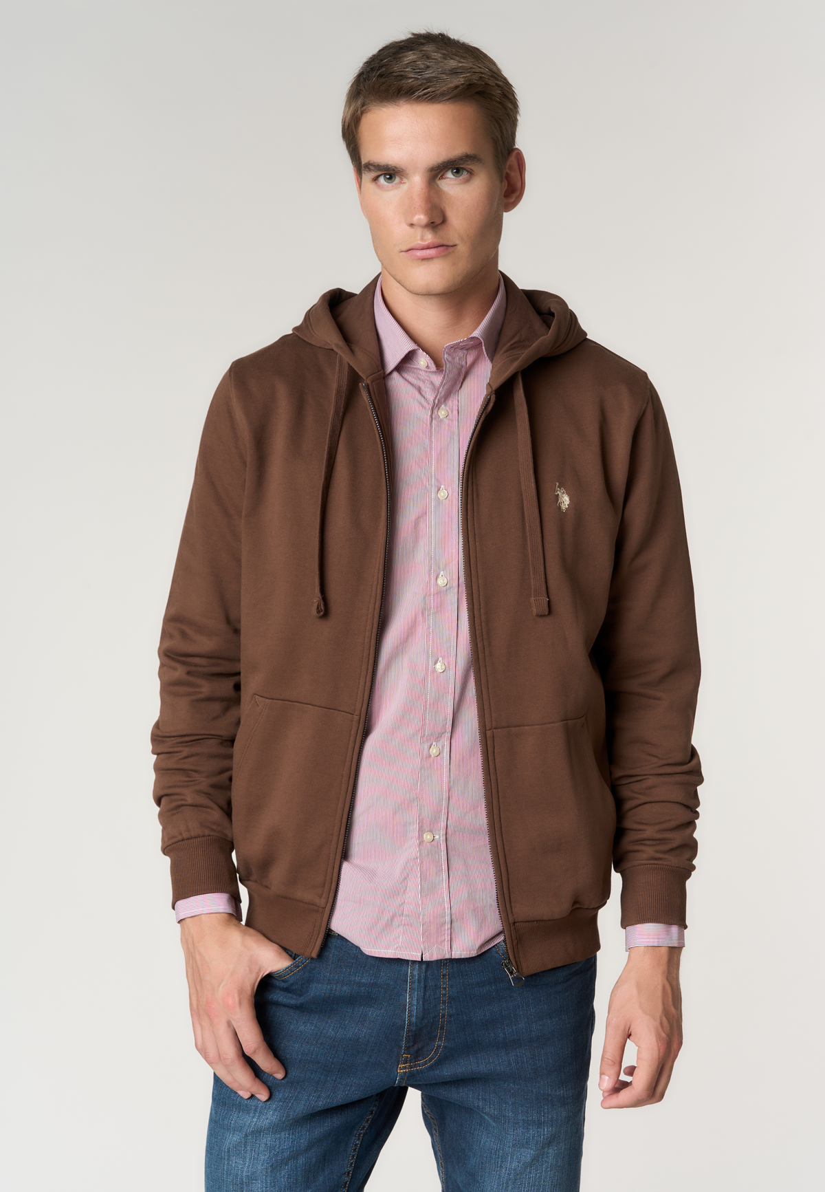 Felpa full zip con cappuccio in cotone