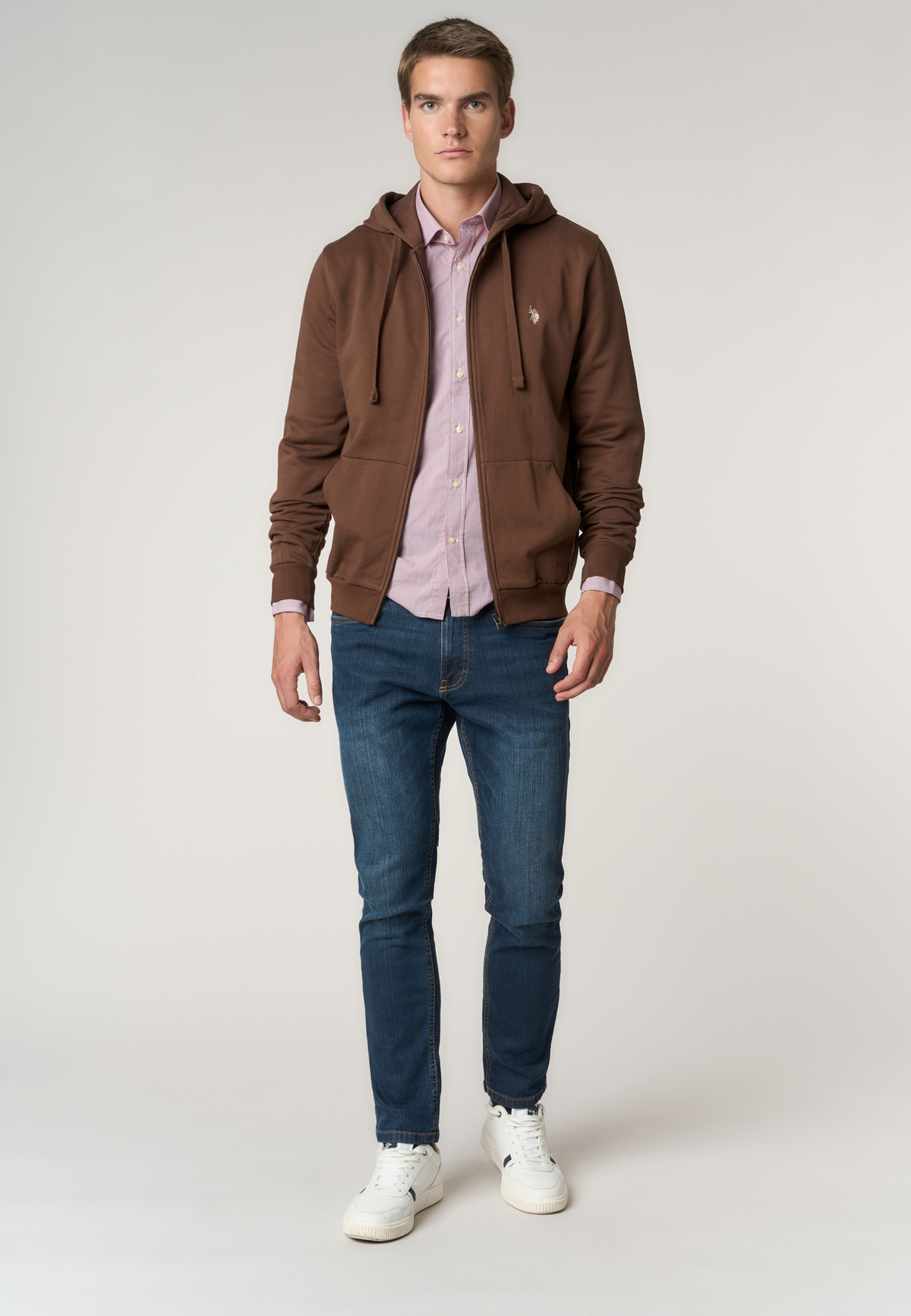 Felpa full zip con cappuccio in cotone