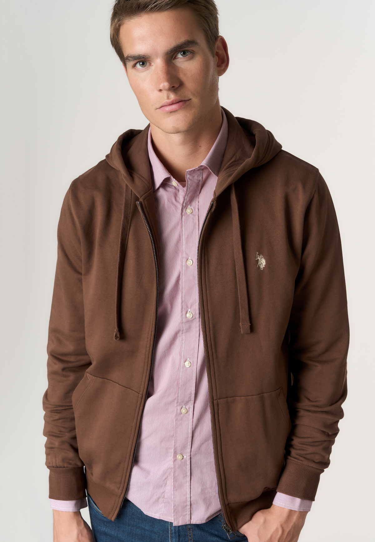 Felpa full zip con cappuccio in cotone