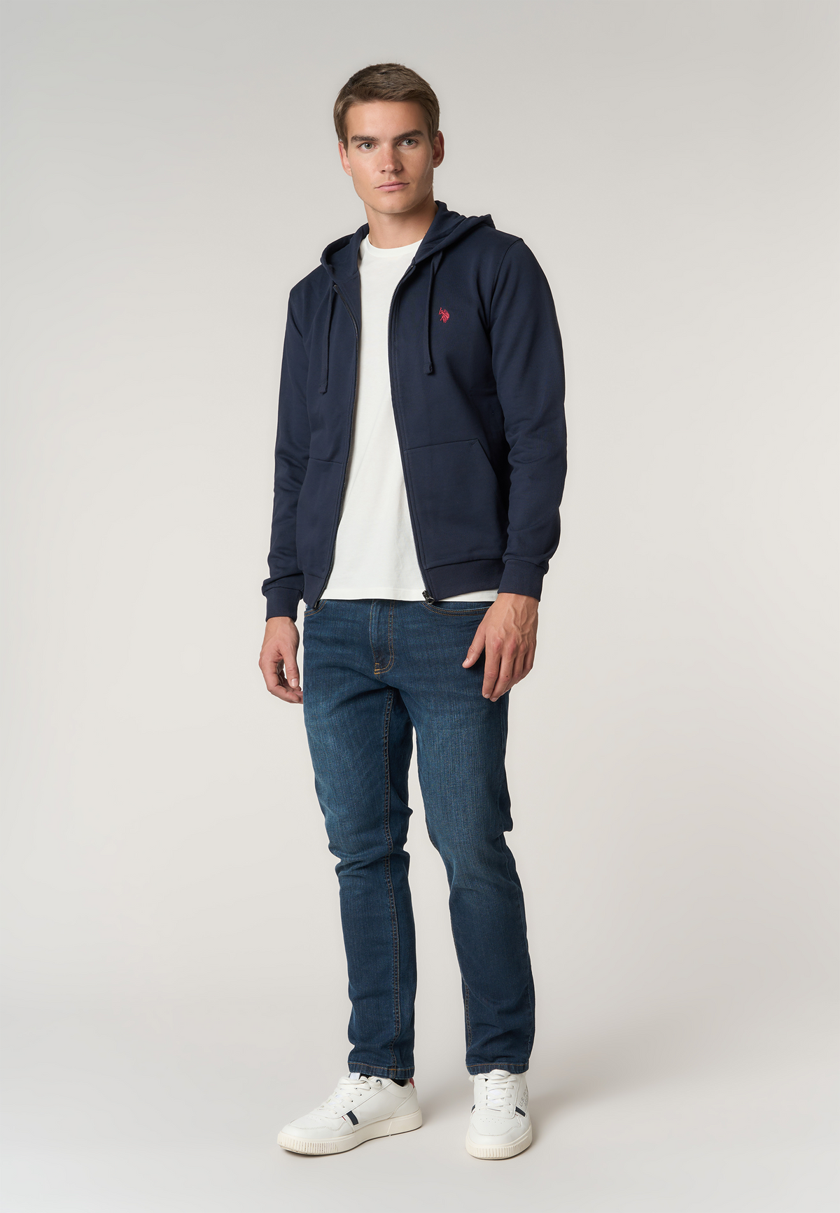 Felpa full zip con cappuccio in cotone