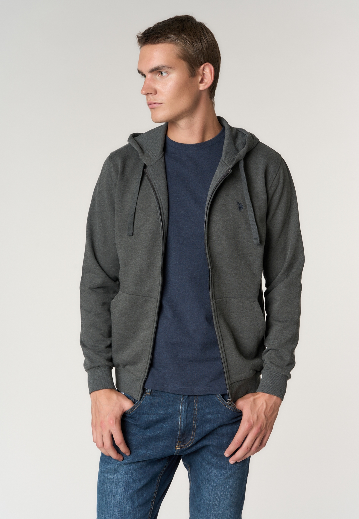 Felpa full zip con cappuccio in cotone
