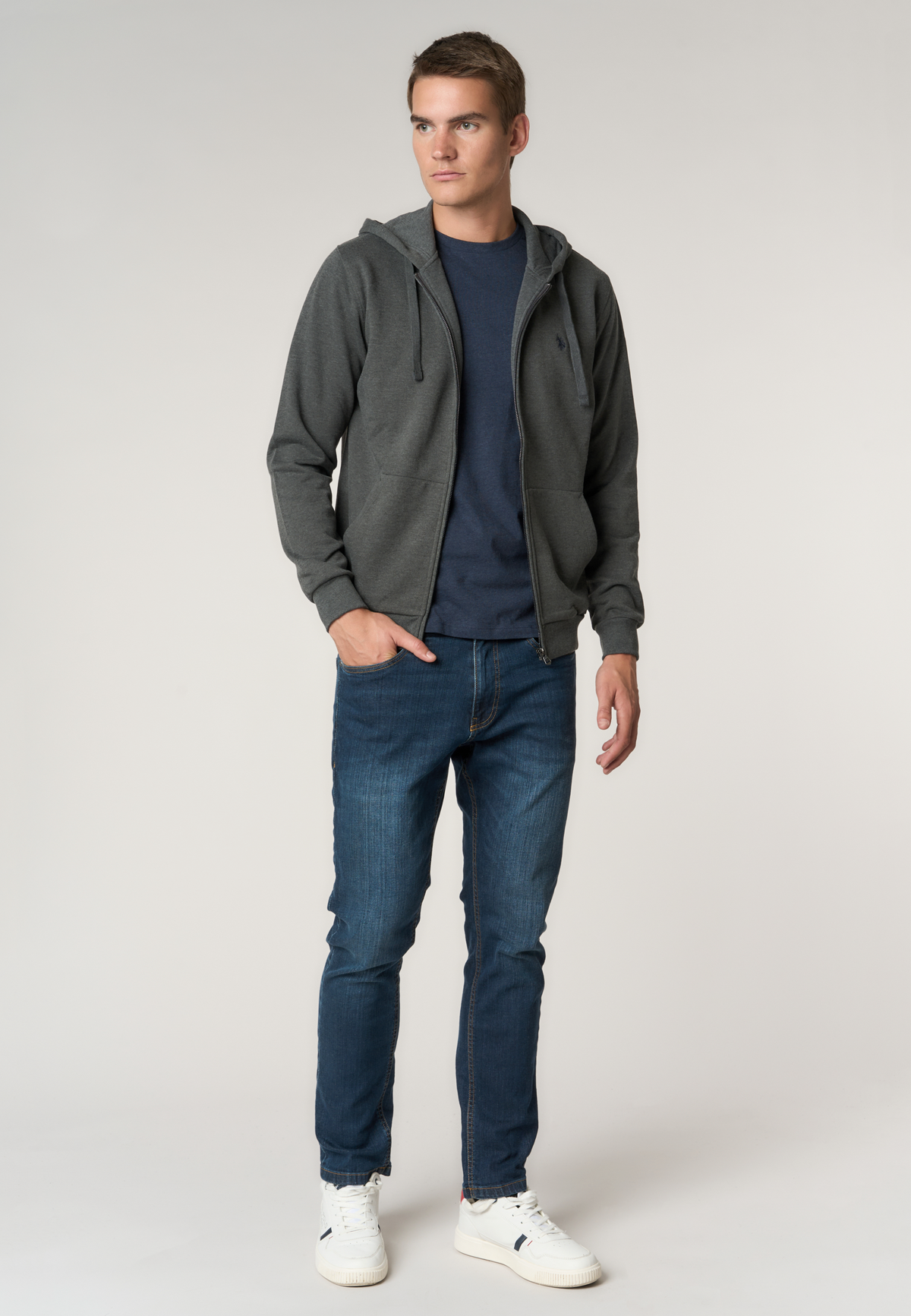 Felpa full zip con cappuccio in cotone