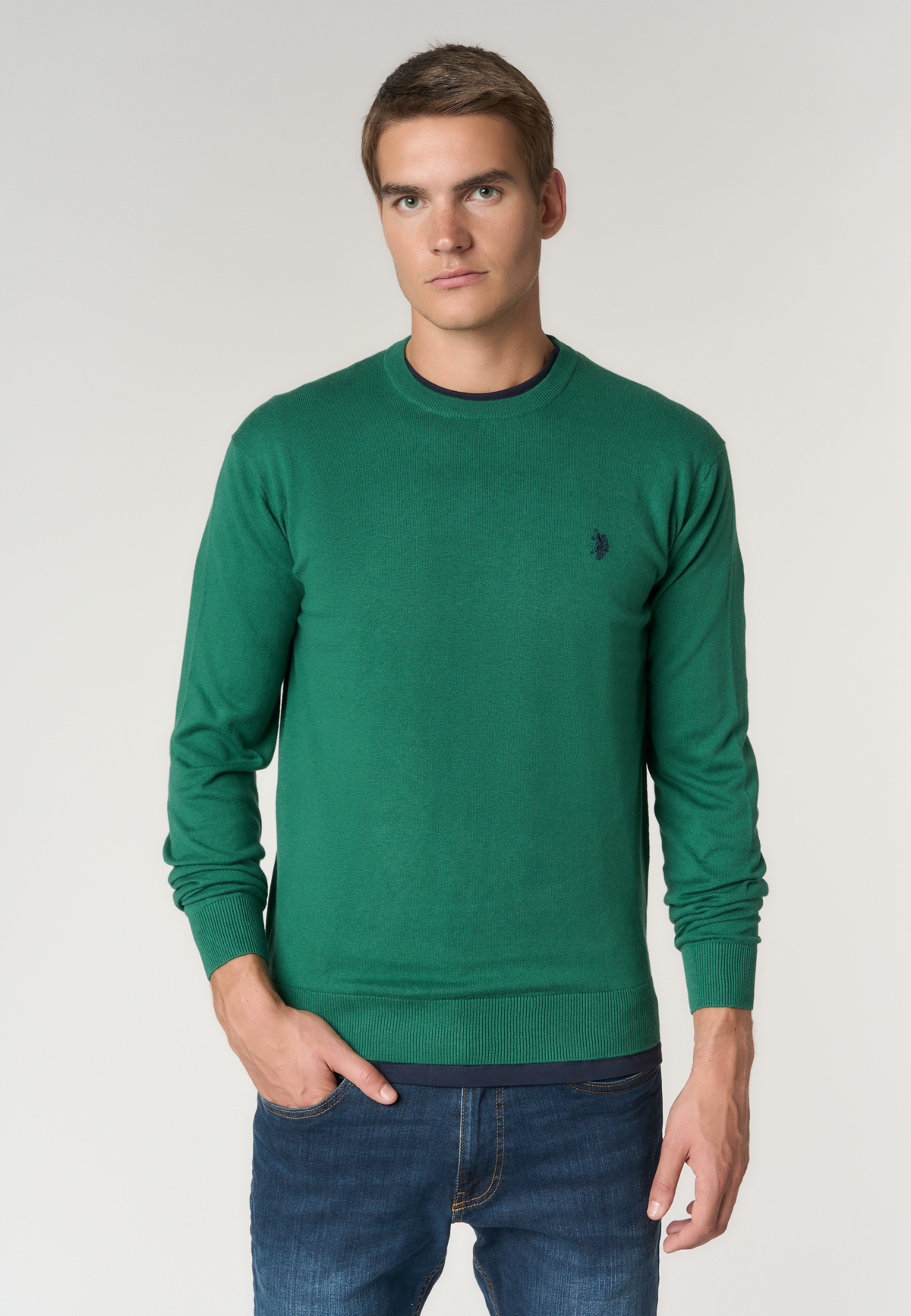Maglia girocollo in misto cotone e cashmere