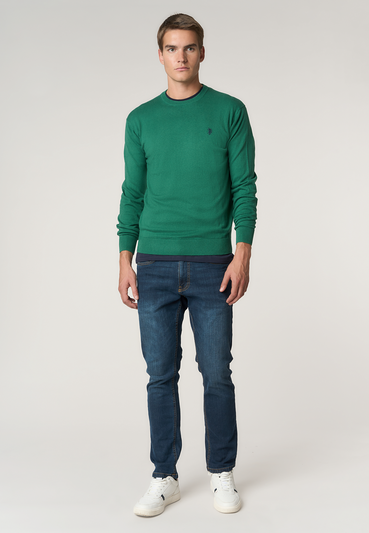 Maglia girocollo in misto cotone e cashmere